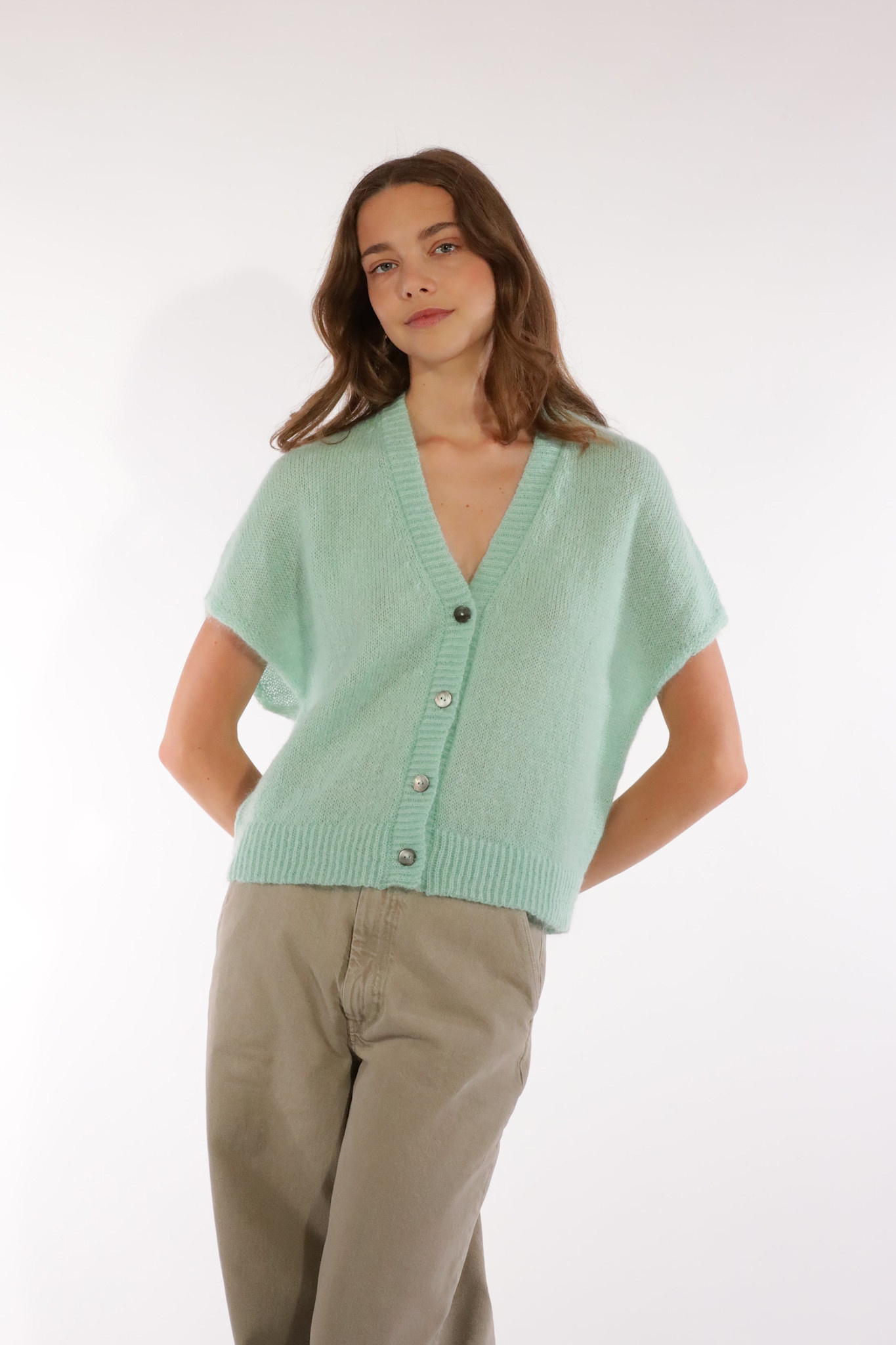 Les Racines du Ciel Les Racines du Ciel, Gaby Sleeveless Cardigan, aqua, L