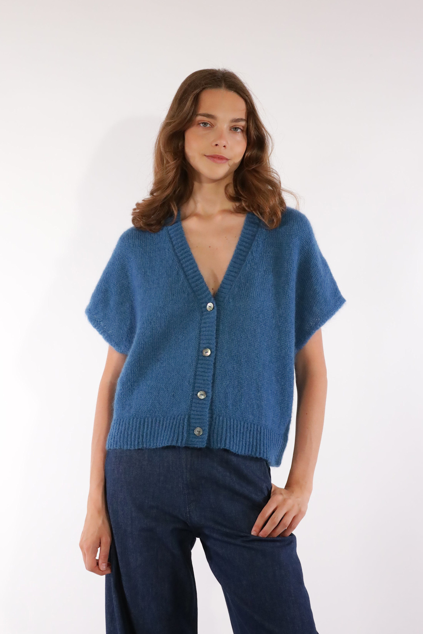 Les Racines du Ciel Les Racines du Ciel, Gaby Sleeveless Cardigan, blue, S