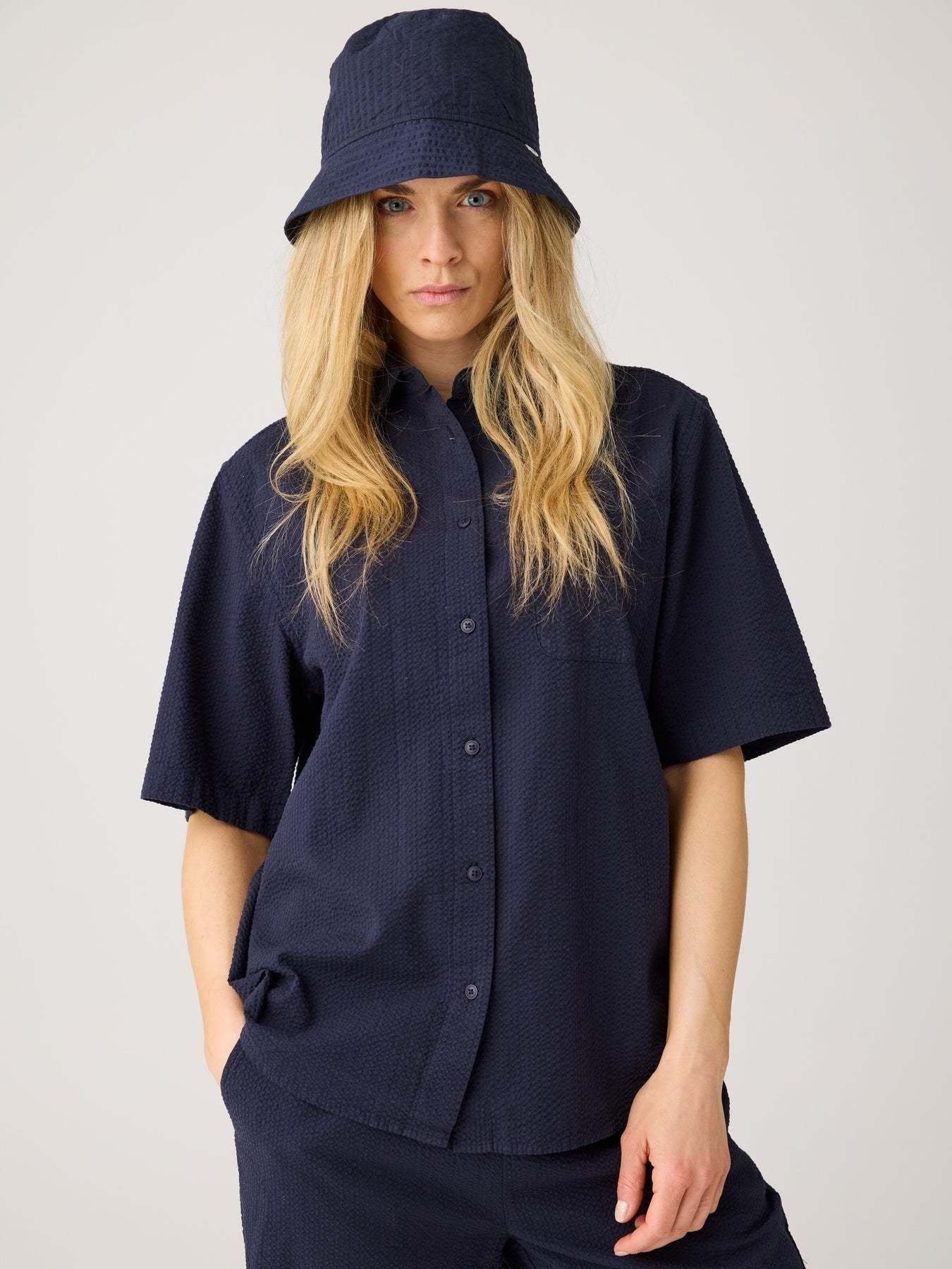 KnowledgeCotton Apparel KnowledgeCotton, Loose Seersucker SS, night sky, L