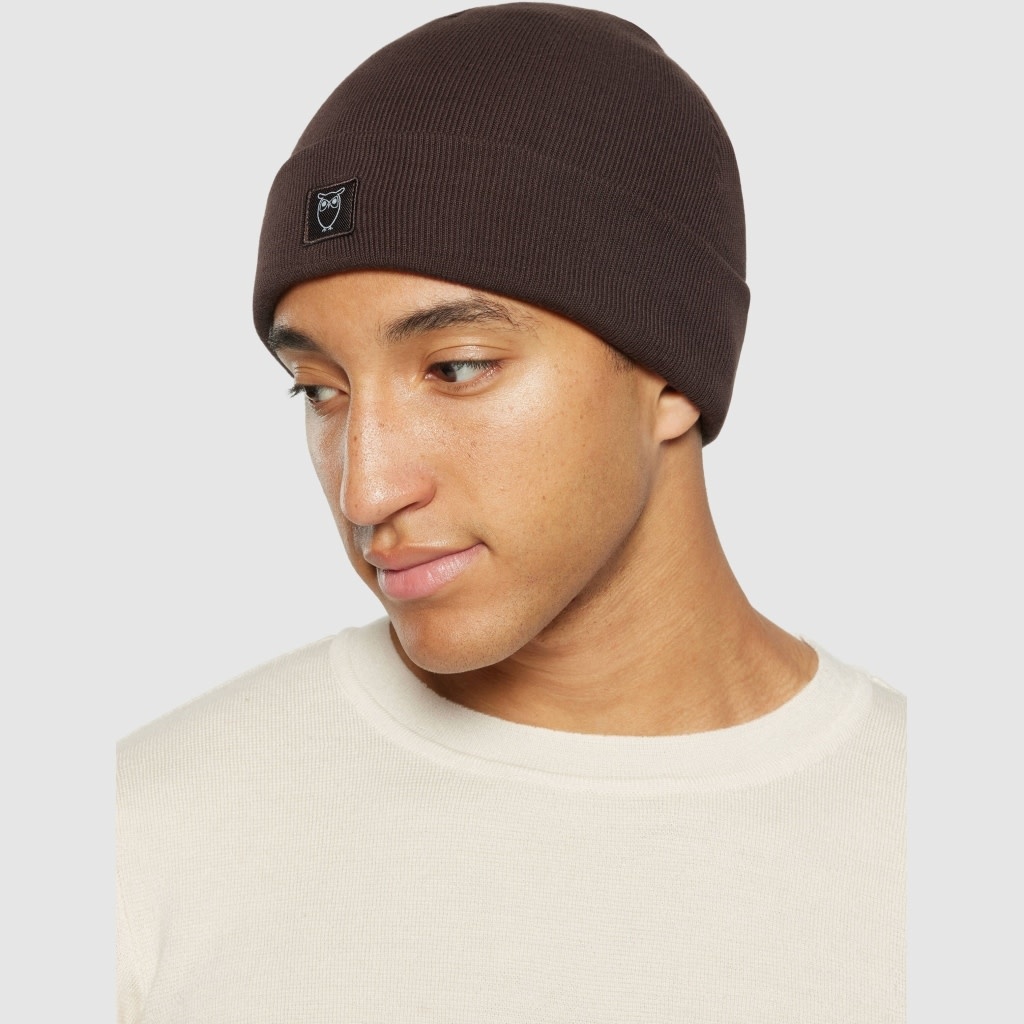 KnowledgeCotton Apparel KnowledgeCotton, Knitted Rib Beanie, chocolate plum