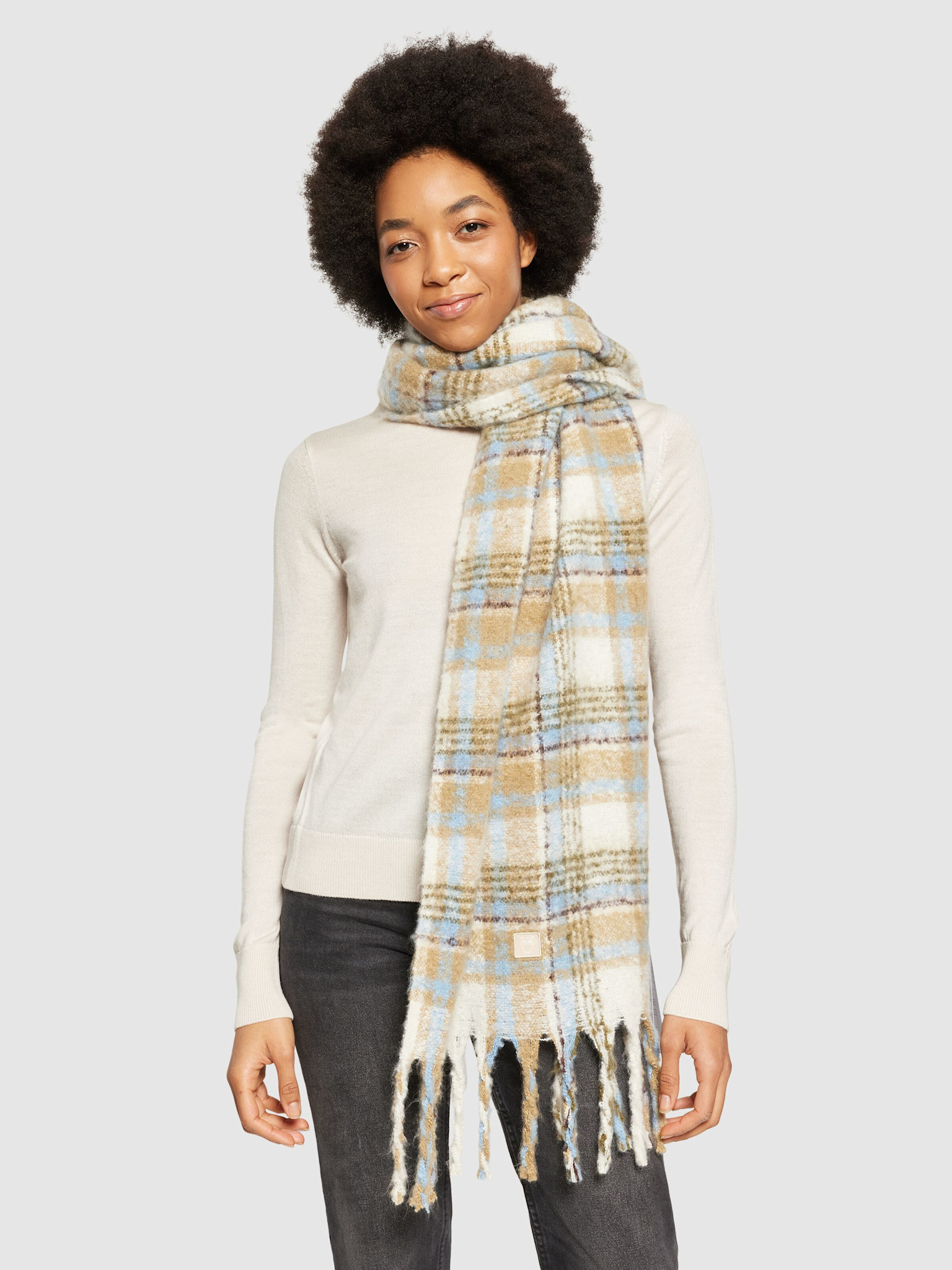 KnowledgeCotton Apparel KnowledgeCotton, Checked Scarf, beige
