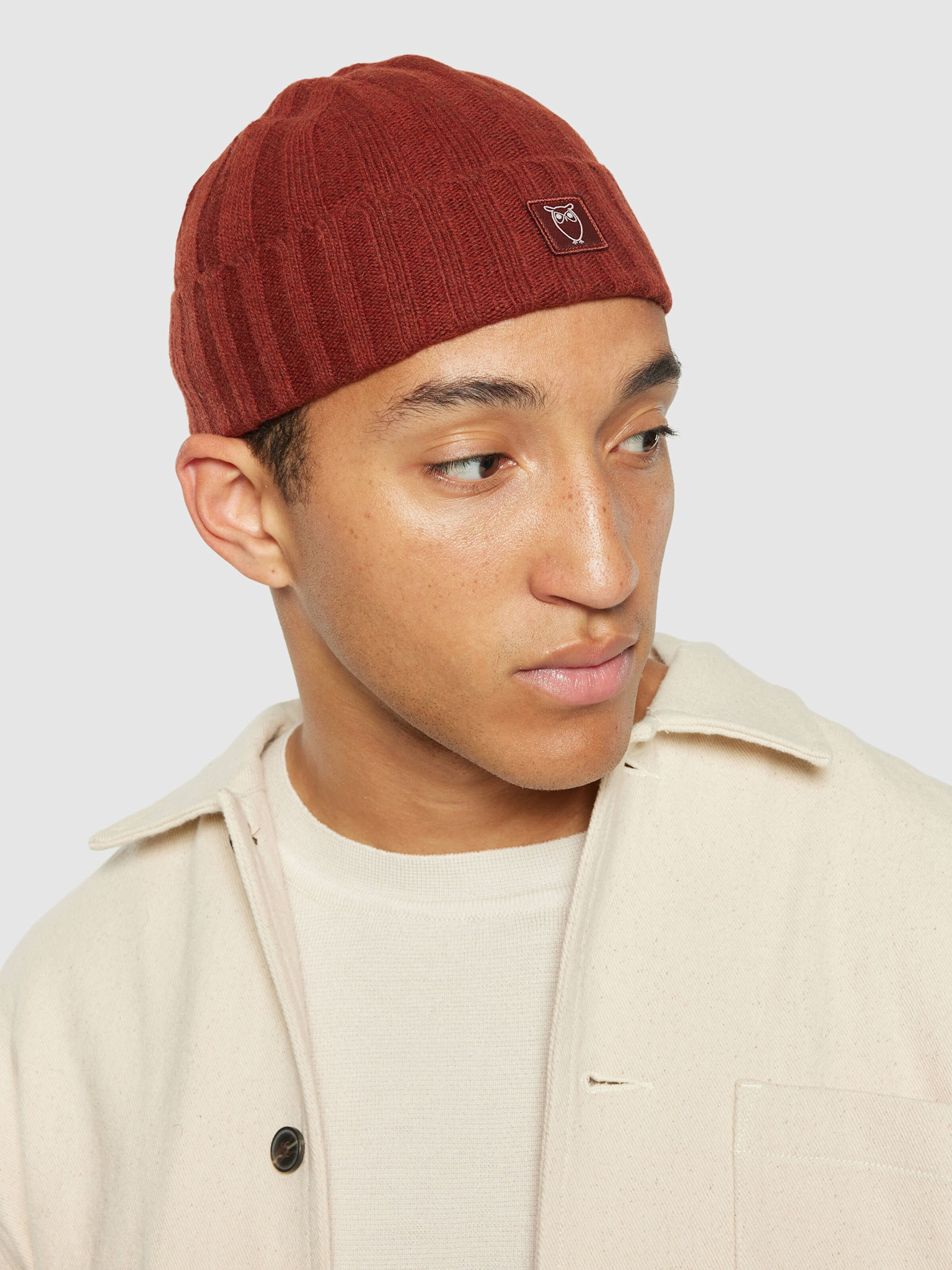 KnowledgeCotton Apparel KnowledgeCotton, Wool Rib low Beanie, fired brick