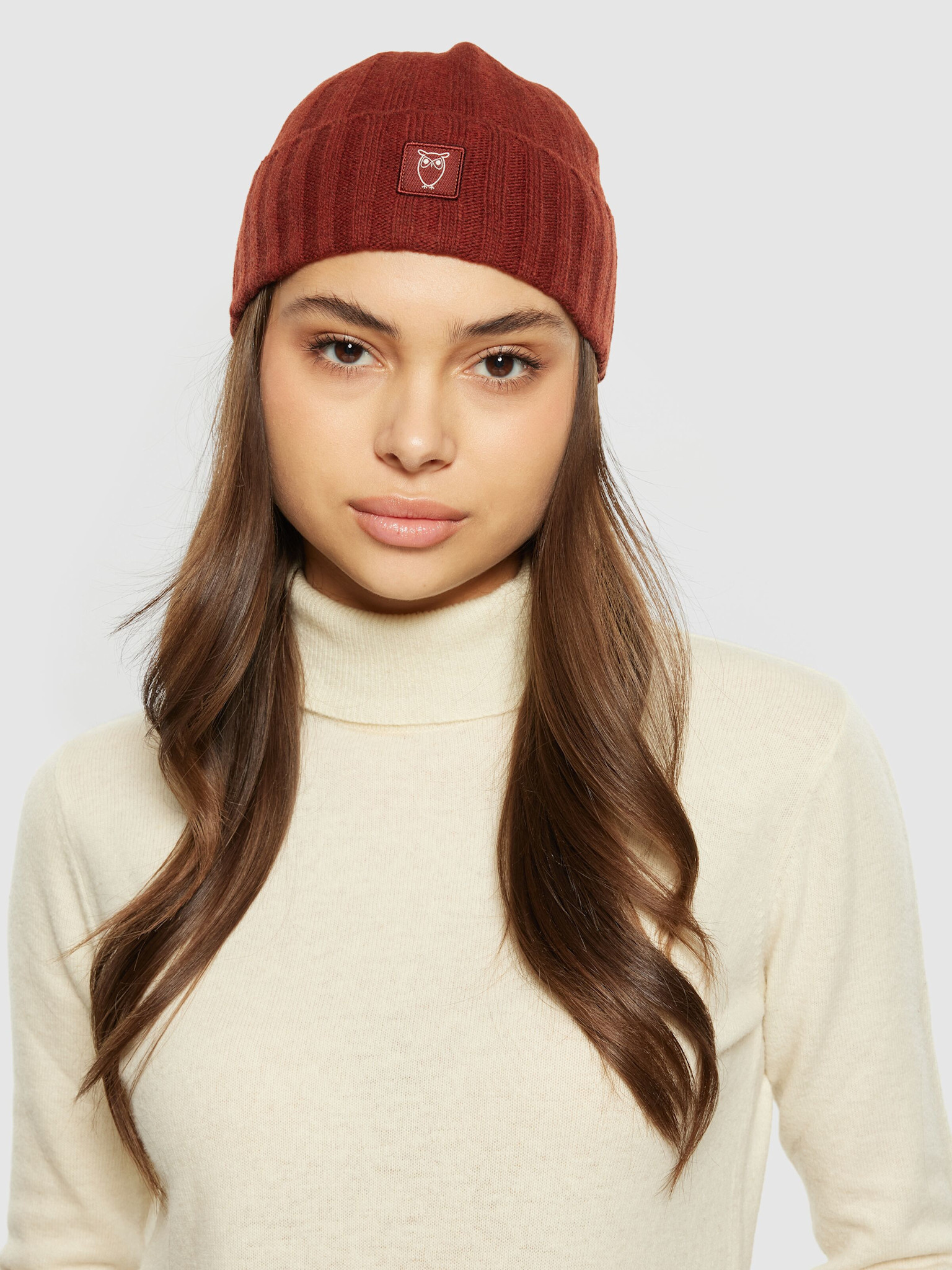KnowledgeCotton Apparel KnowledgeCotton, Wool Rib low Beanie, fired brick