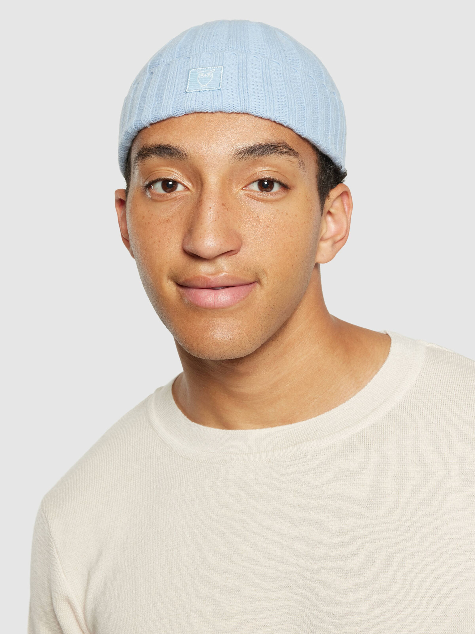 KnowledgeCotton Apparel KnowledgeCotton, Wool Rib low Beanie, asley blue