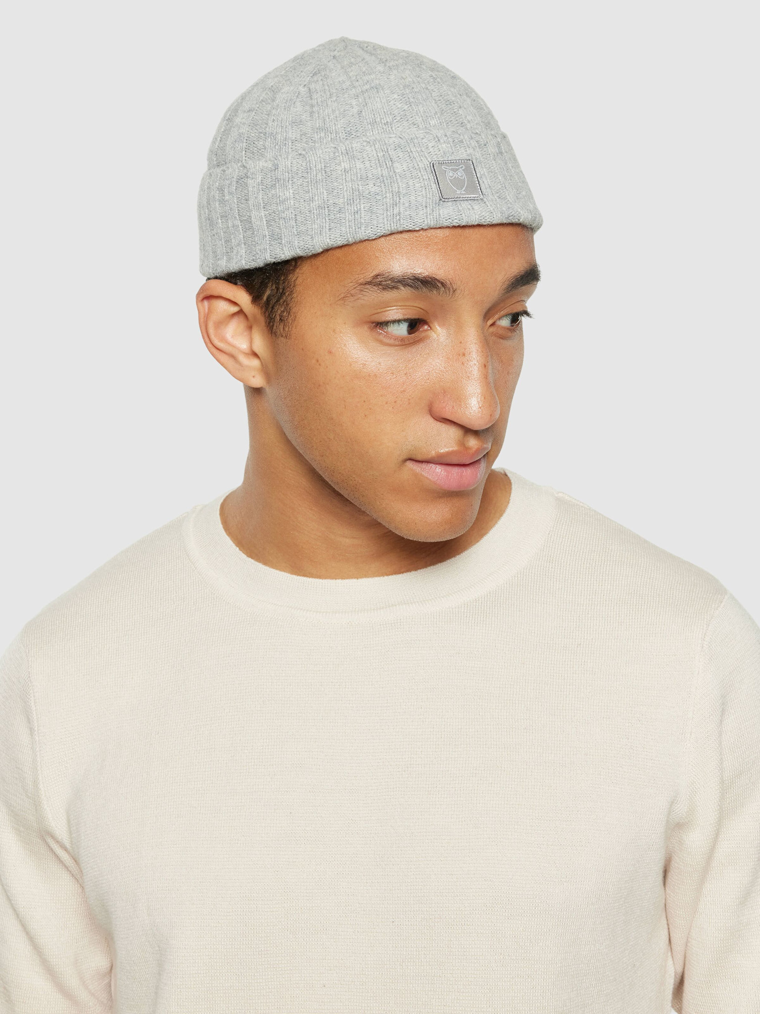 KnowledgeCotton Apparel KnowledgeCotton, Wool Rib low Beanie, grey melange