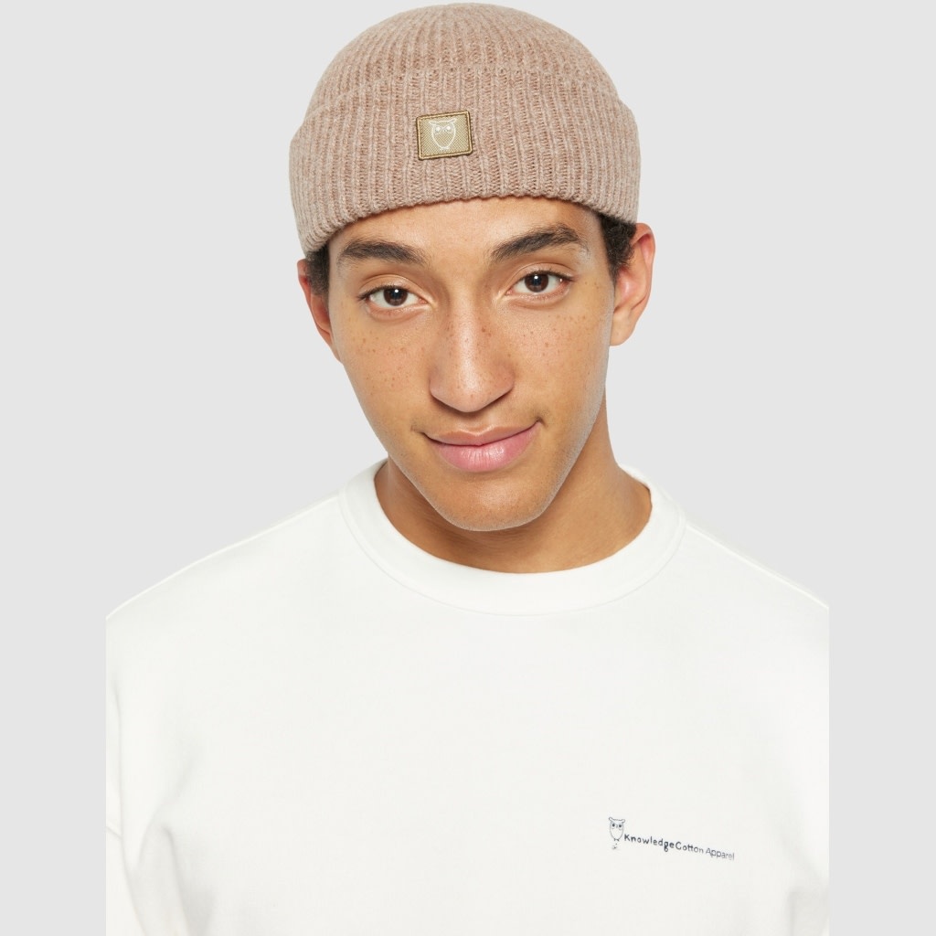 KnowledgeCotton Apparel KnowledgeCotton, Wool Rib low Beanie, kelp melange