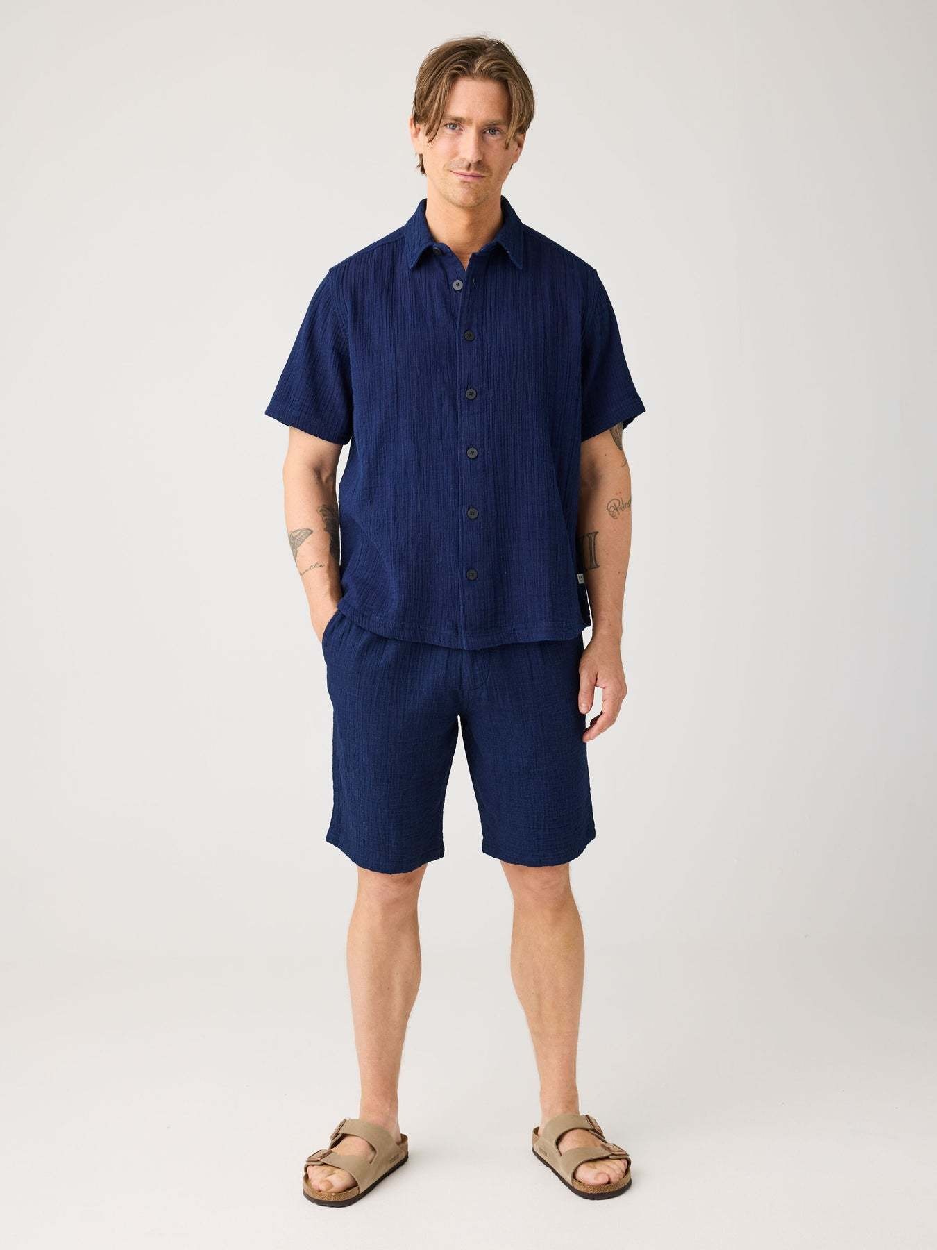 KnowledgeCotton Apparel KnowledgeCotton, Fig Loose Dobby Shorts, indigo, XL