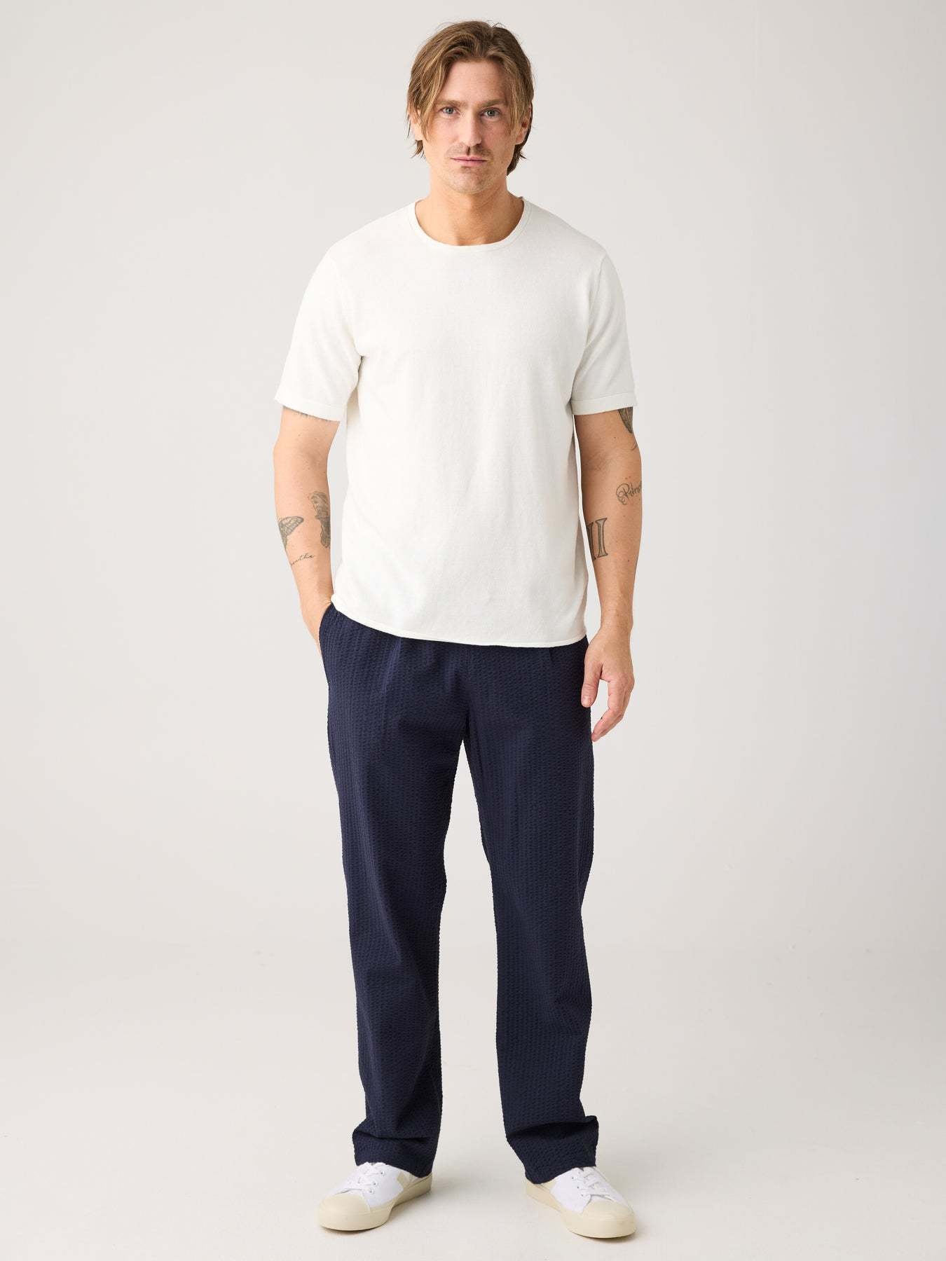 KnowledgeCotton Apparel KnowledgeCotton, Fig Loose Seersucker pants, night sky, S