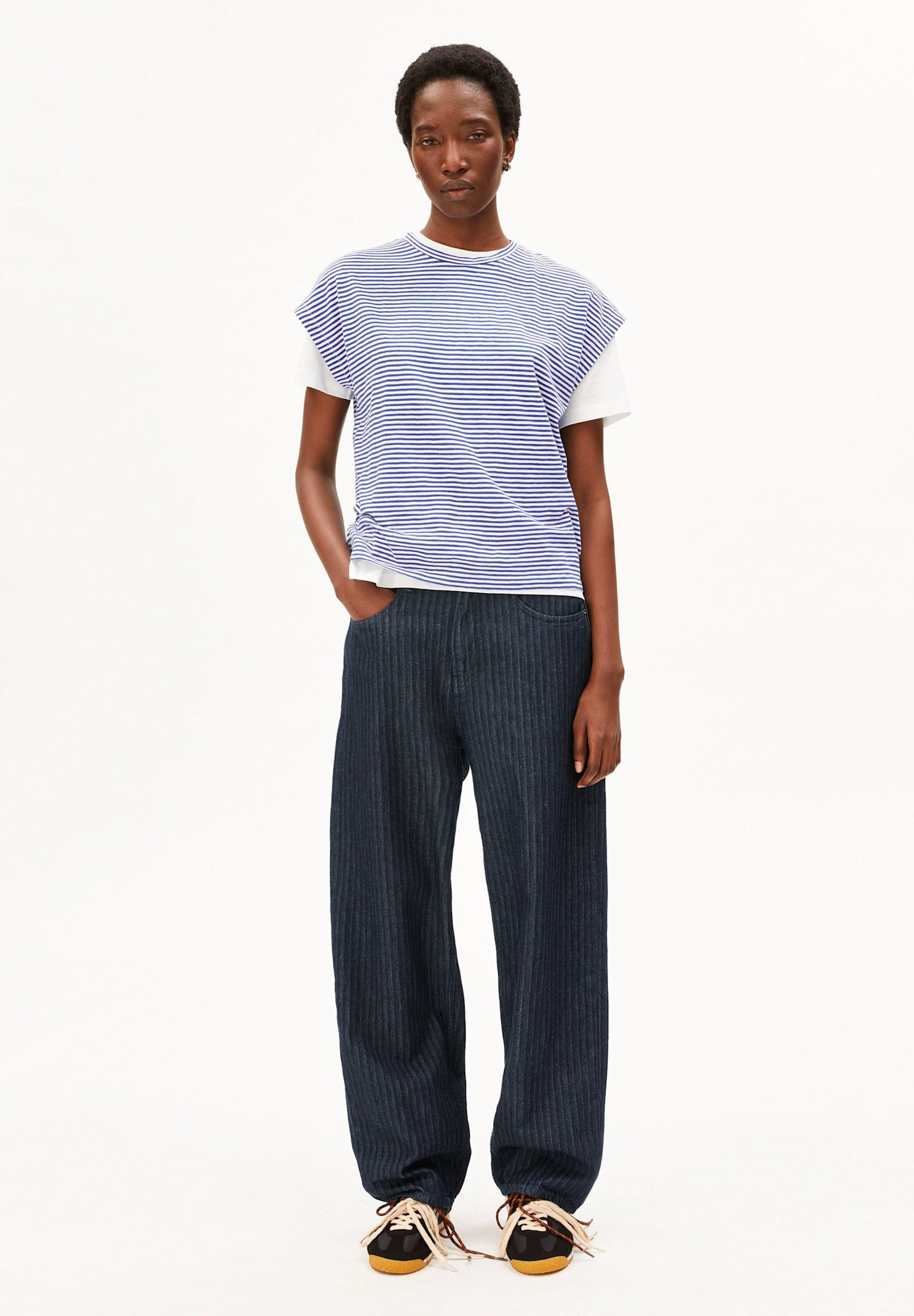 Armedangels Armedangels, Slub Jersey Stripe T-Shirt, oatmilk-dynamo blue, L