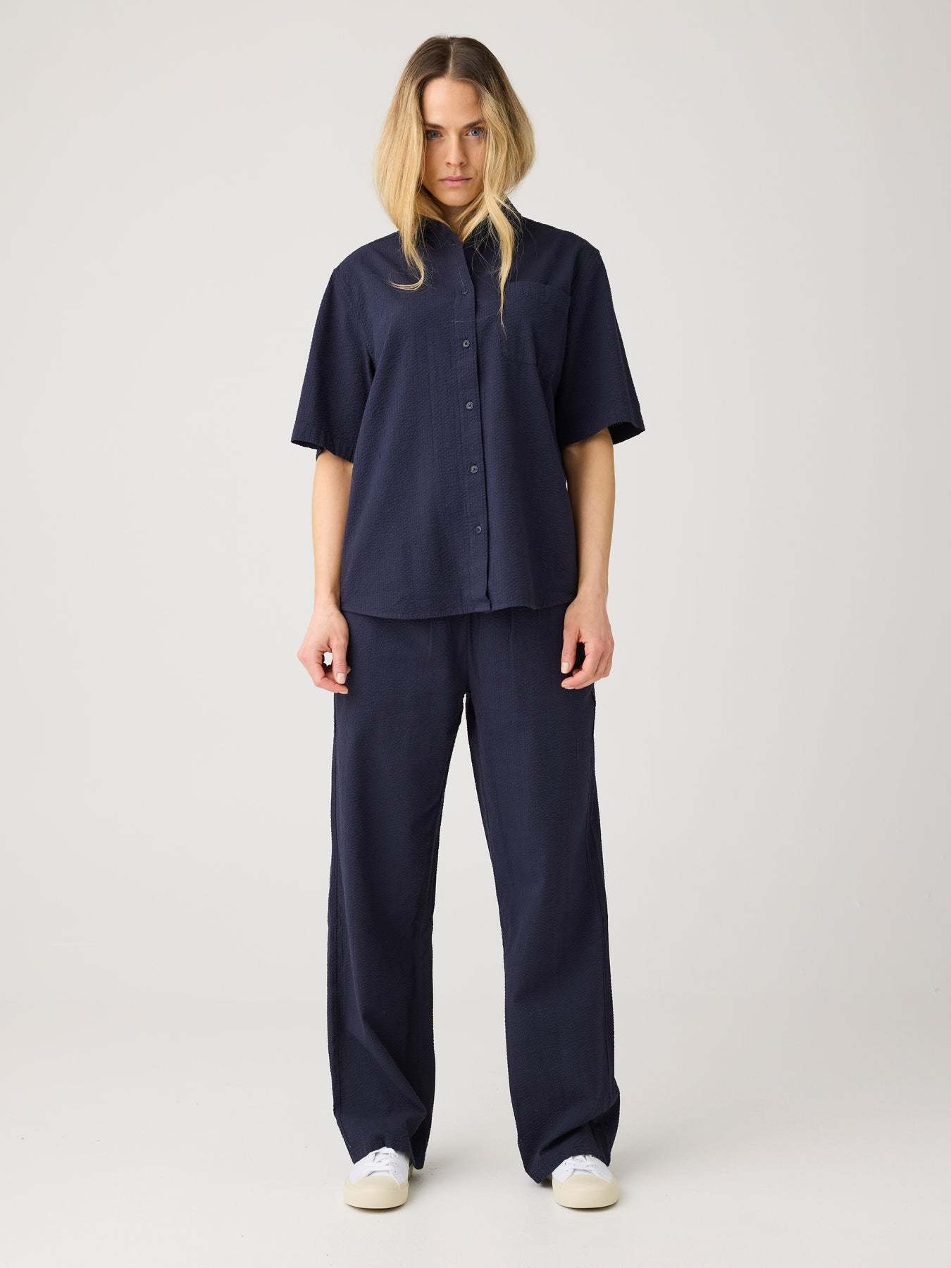 KnowledgeCotton Apparel KnowledgeCotton, Posey Wide Seersucker Pants, night sky, M