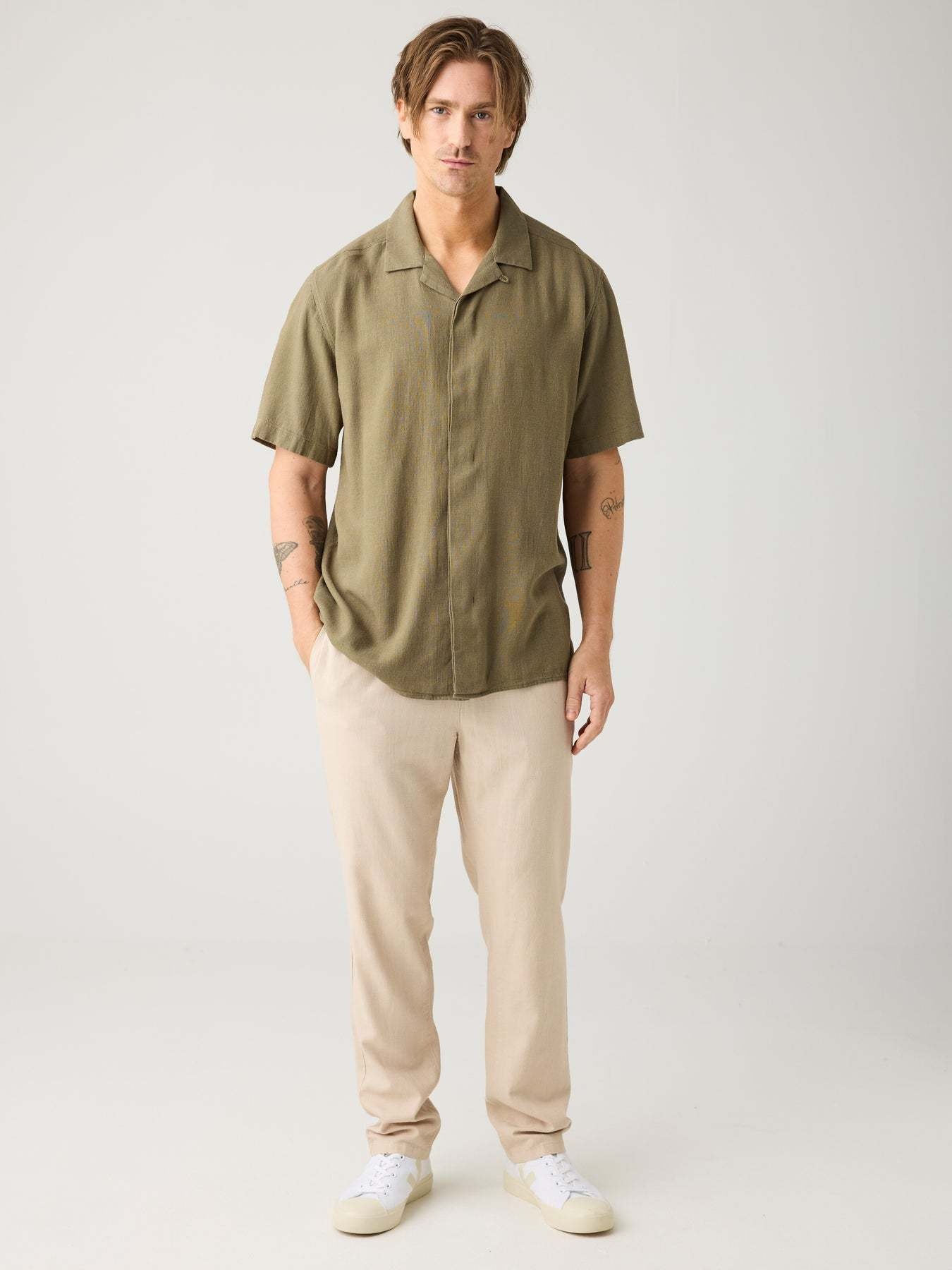 KnowledgeCotton Apparel KnowledgeCotton, Tim Tapered Linen, light feather grey, L