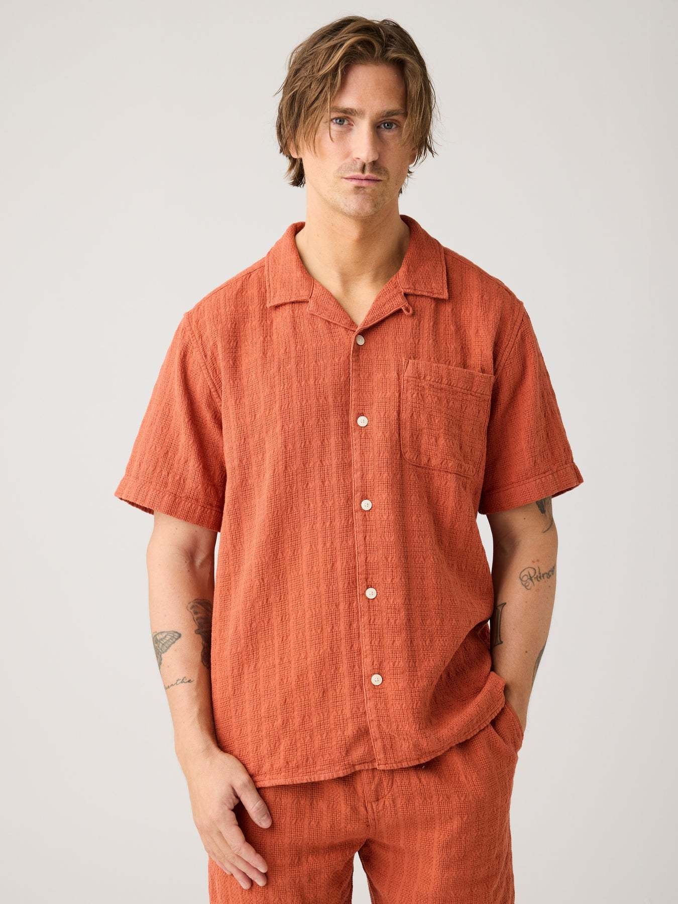 KnowledgeCotton Apparel KnowledgeCotton, Structure SS, burnt brick, M