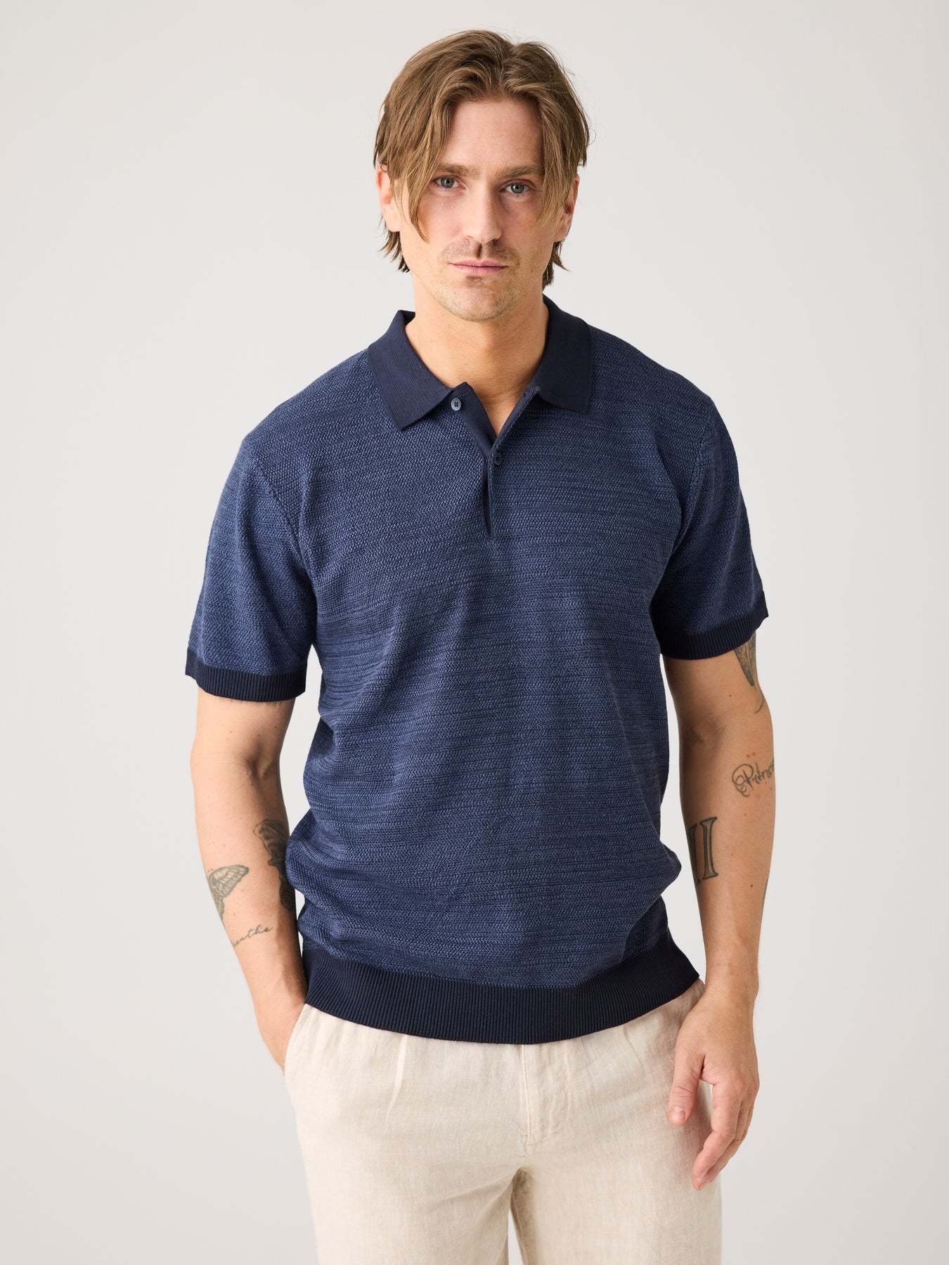 KnowledgeCotton Apparel KnowledgeCotton, Knitted Polo, night sky, S