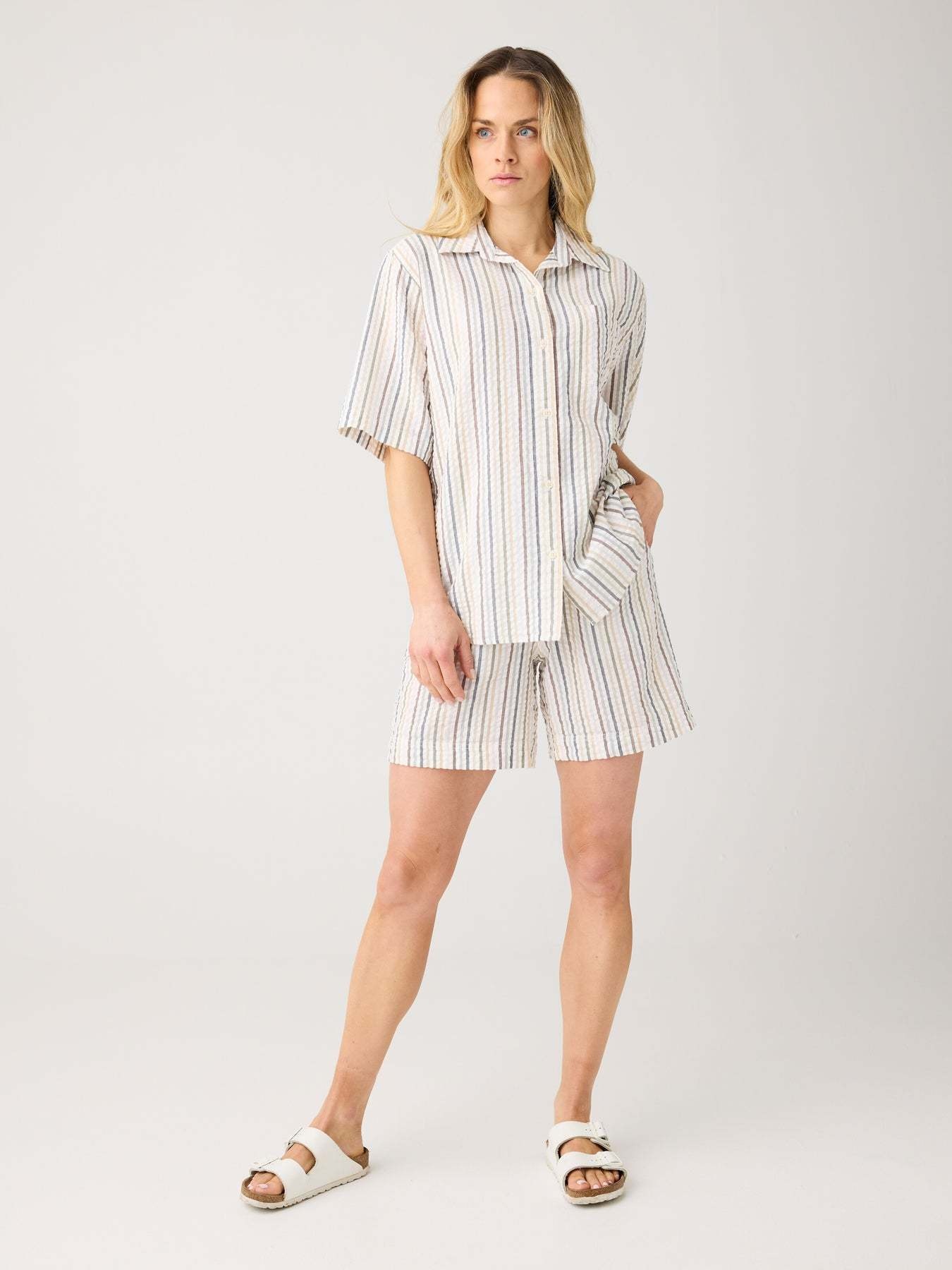 KnowledgeCotton Apparel KnowledgeCotton, Posey Wide Seersucker Shorts, multi stripe, S