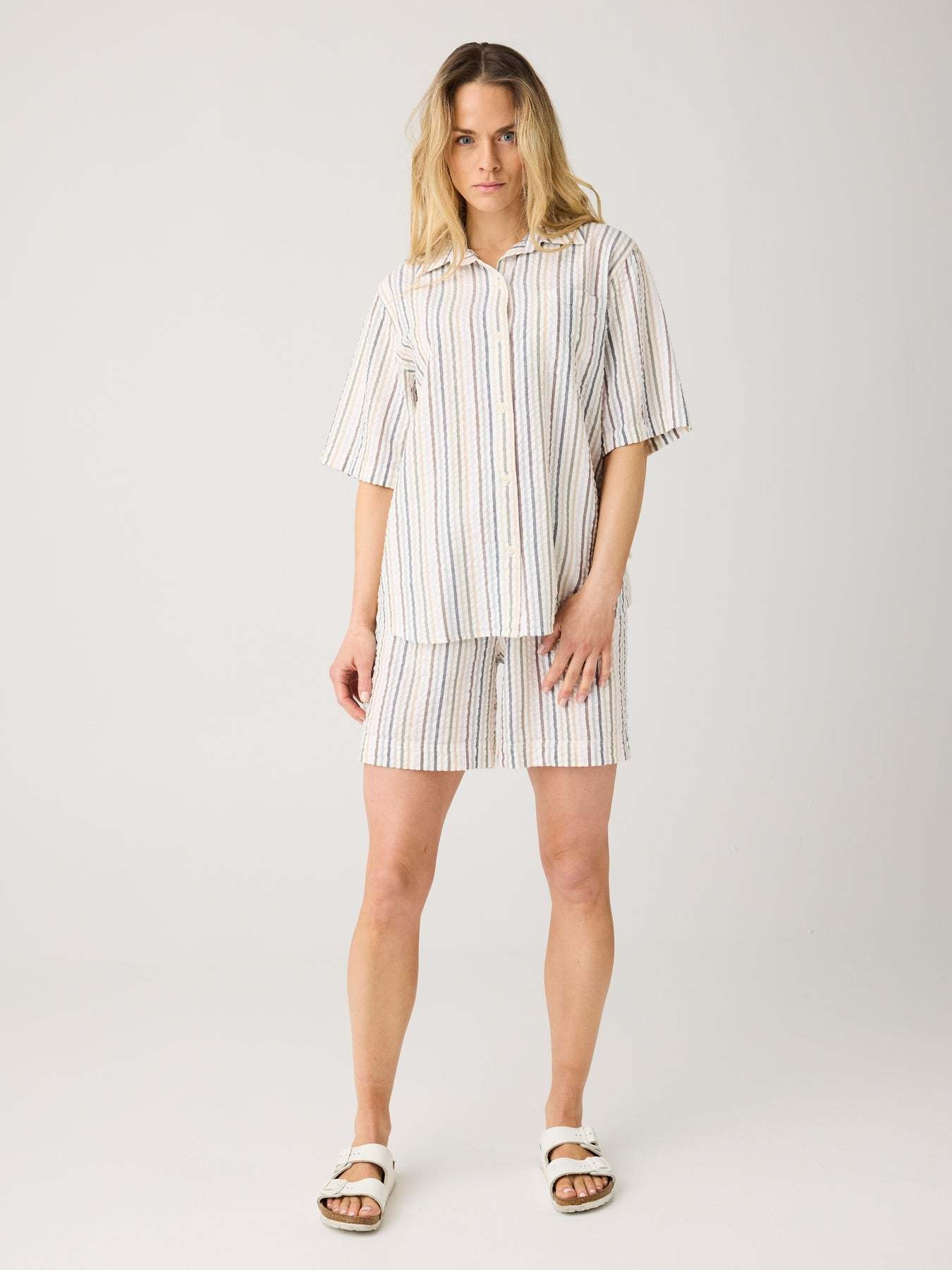 KnowledgeCotton Apparel KnowledgeCotton, Posey Wide Seersucker Shorts, multi stripe, L