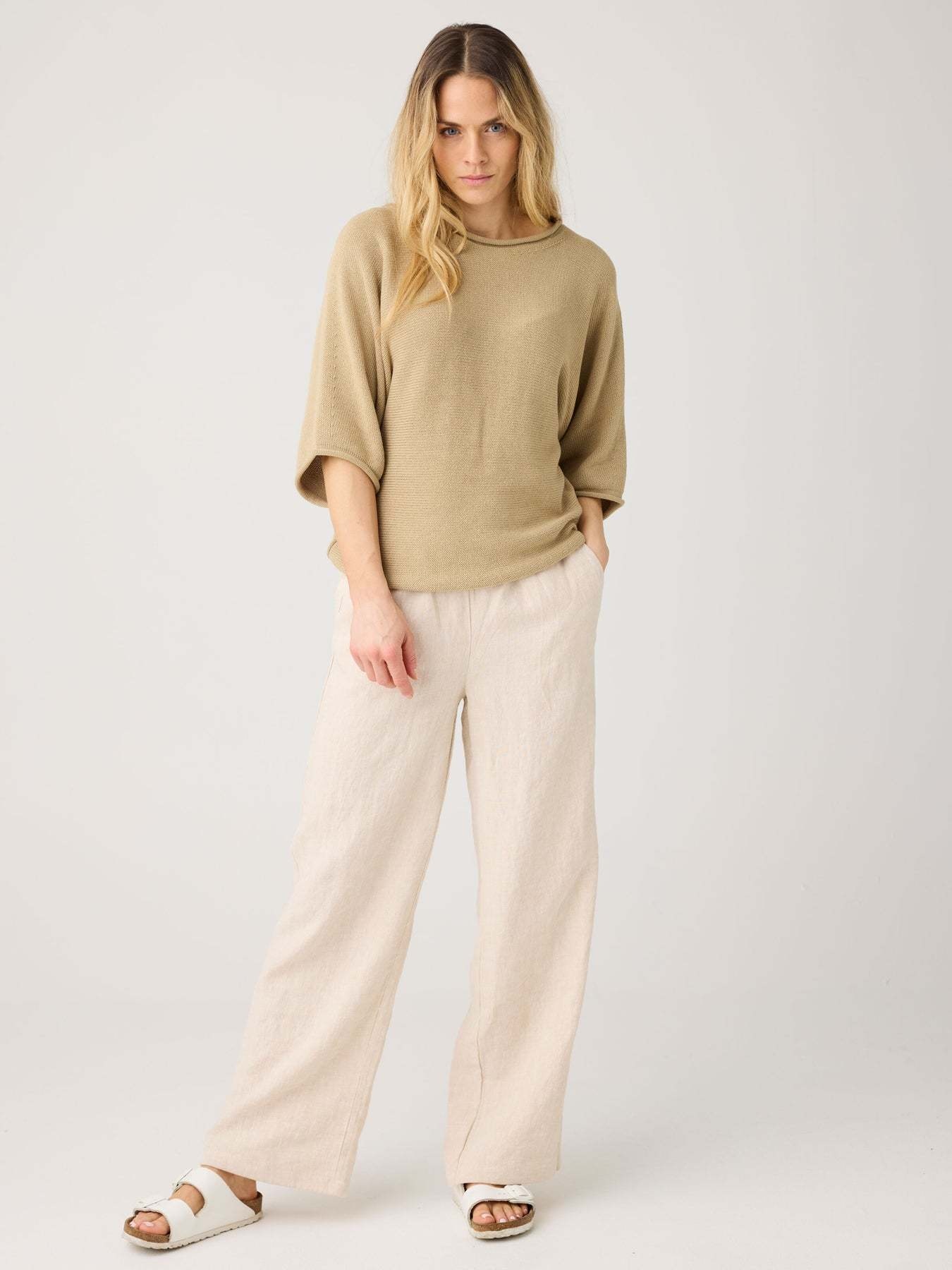 KnowledgeCotton Apparel KnowledgeCotton, Posey Wide Linen Pants, light feather grey, L