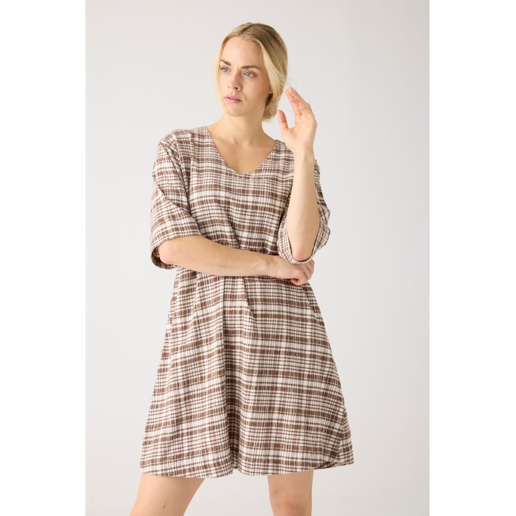 KnowledgeCotton Apparel KnowledgeCotton, Seersucker Tunica Dress, beige check, L