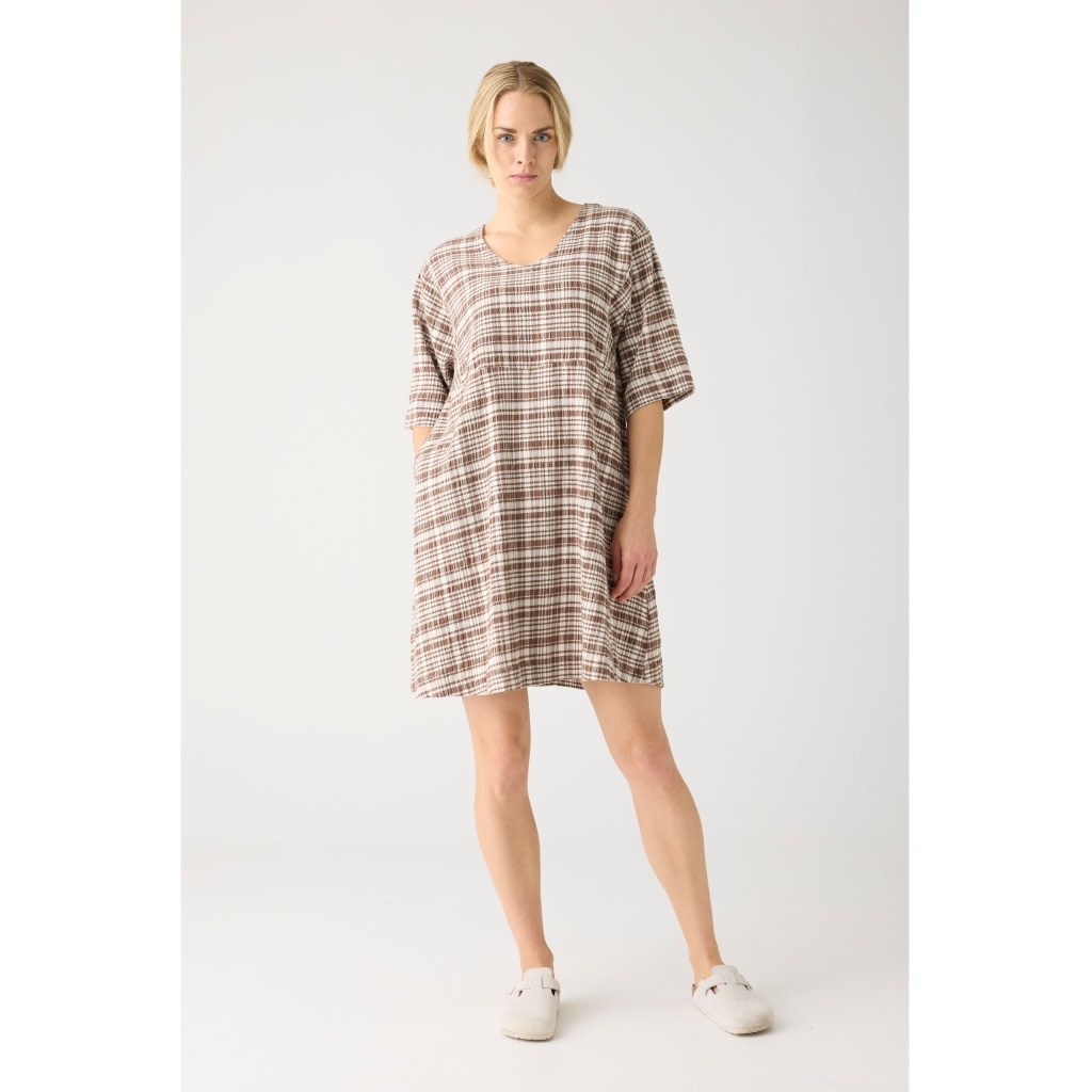 KnowledgeCotton Apparel KnowledgeCotton, Seersucker Tunica Dress, beige check, S