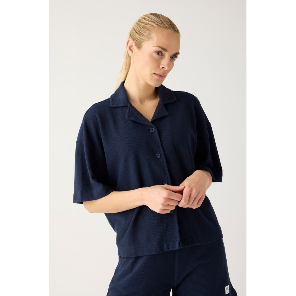 KnowledgeCotton Apparel KnowledgeCotton, Bouclé Short Sleeved Shirt, night sky, XS