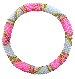 Maison Kizo Maison Kizo, Bracelet Népalais, neon pink/blanc/or