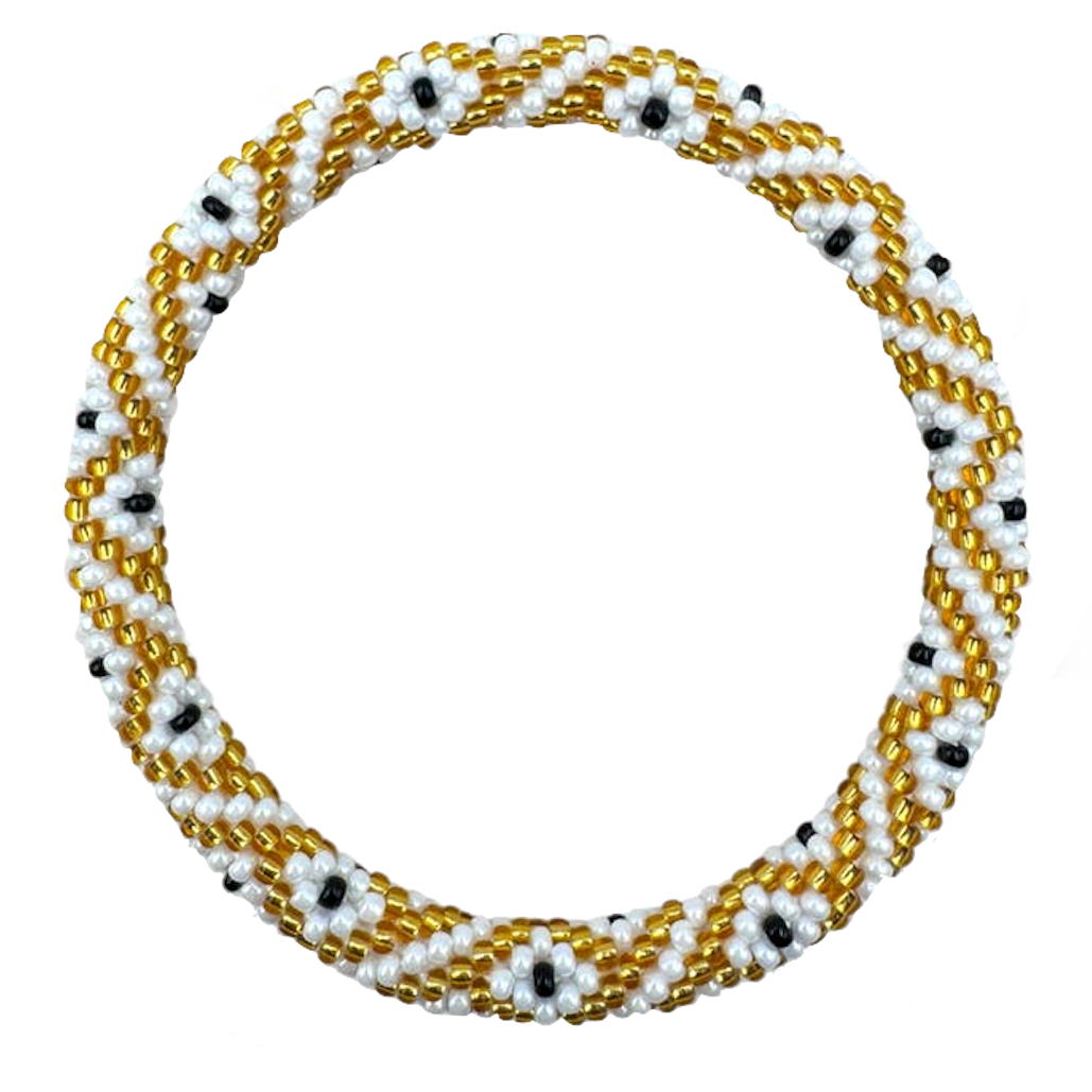 Maison Kizo Maison Kizo, Bracelet Népalais, or/blanc fleurs