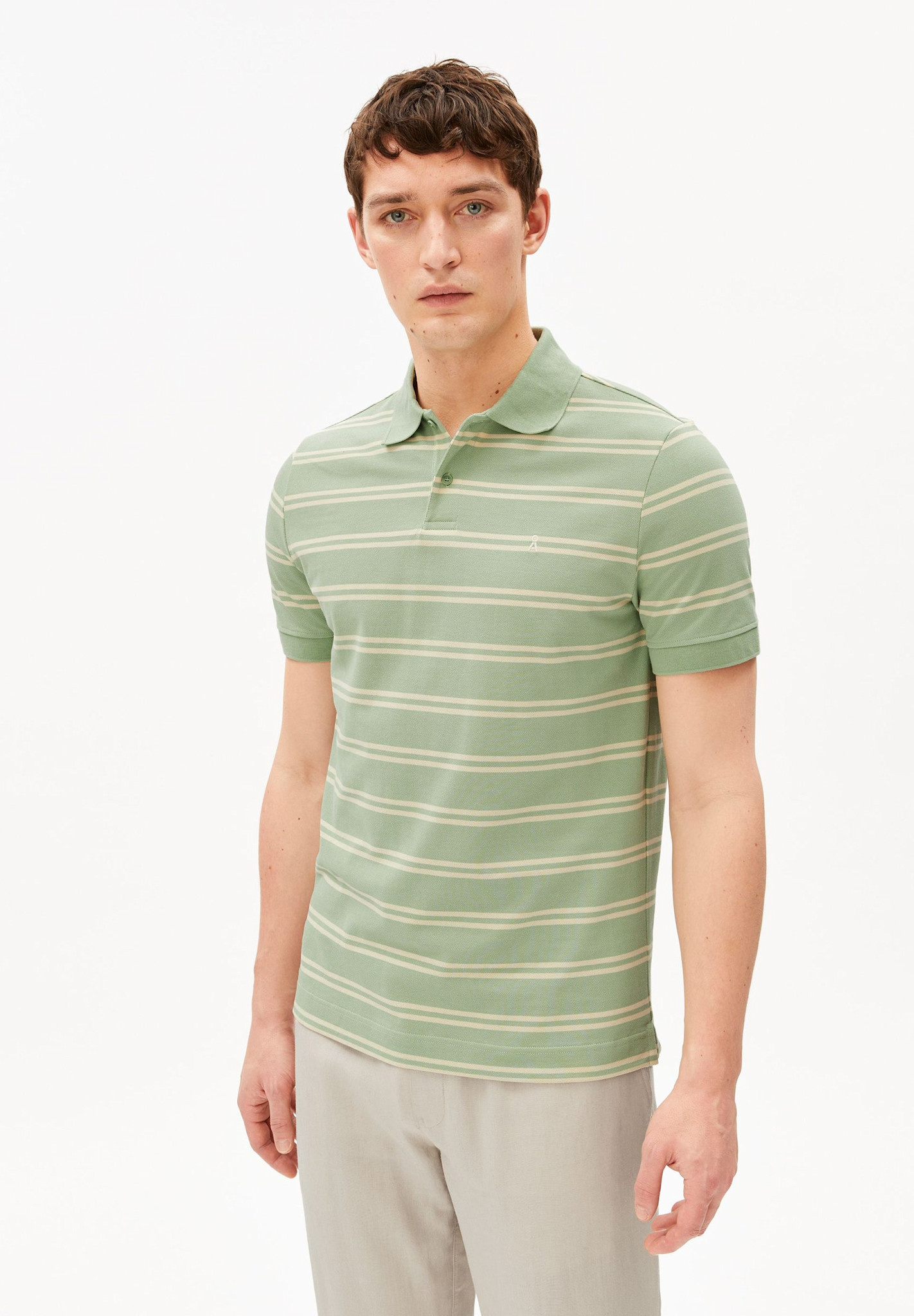 Armedangels Armedangels, Striped Polo T-Shirt, foam-oatmilk, M