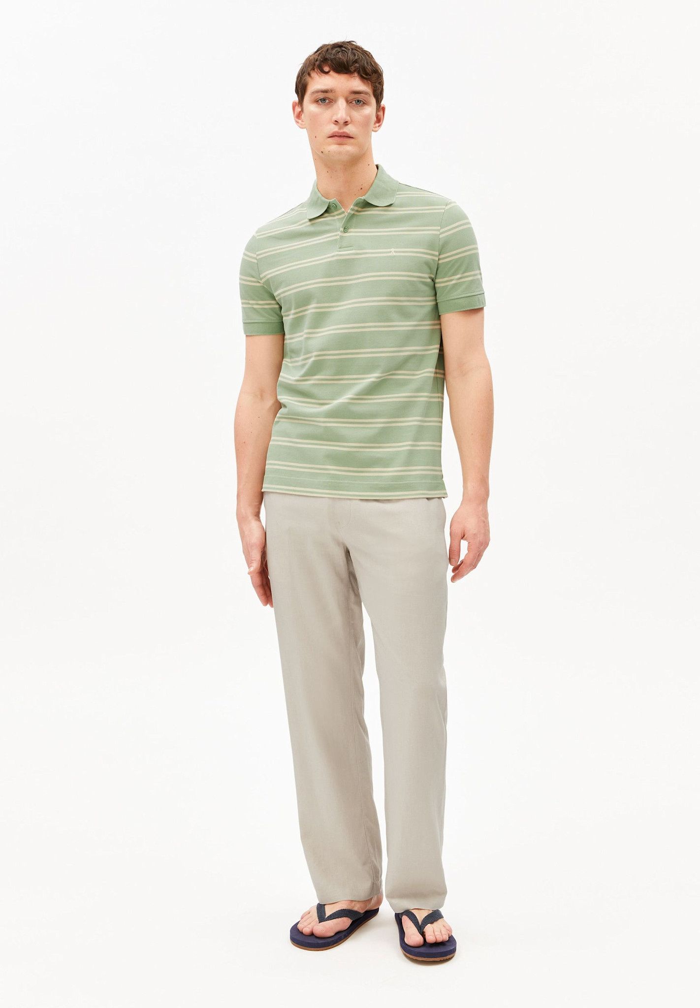 Armedangels Armedangels, Striped Polo T-Shirt, foam-oatmilk, M
