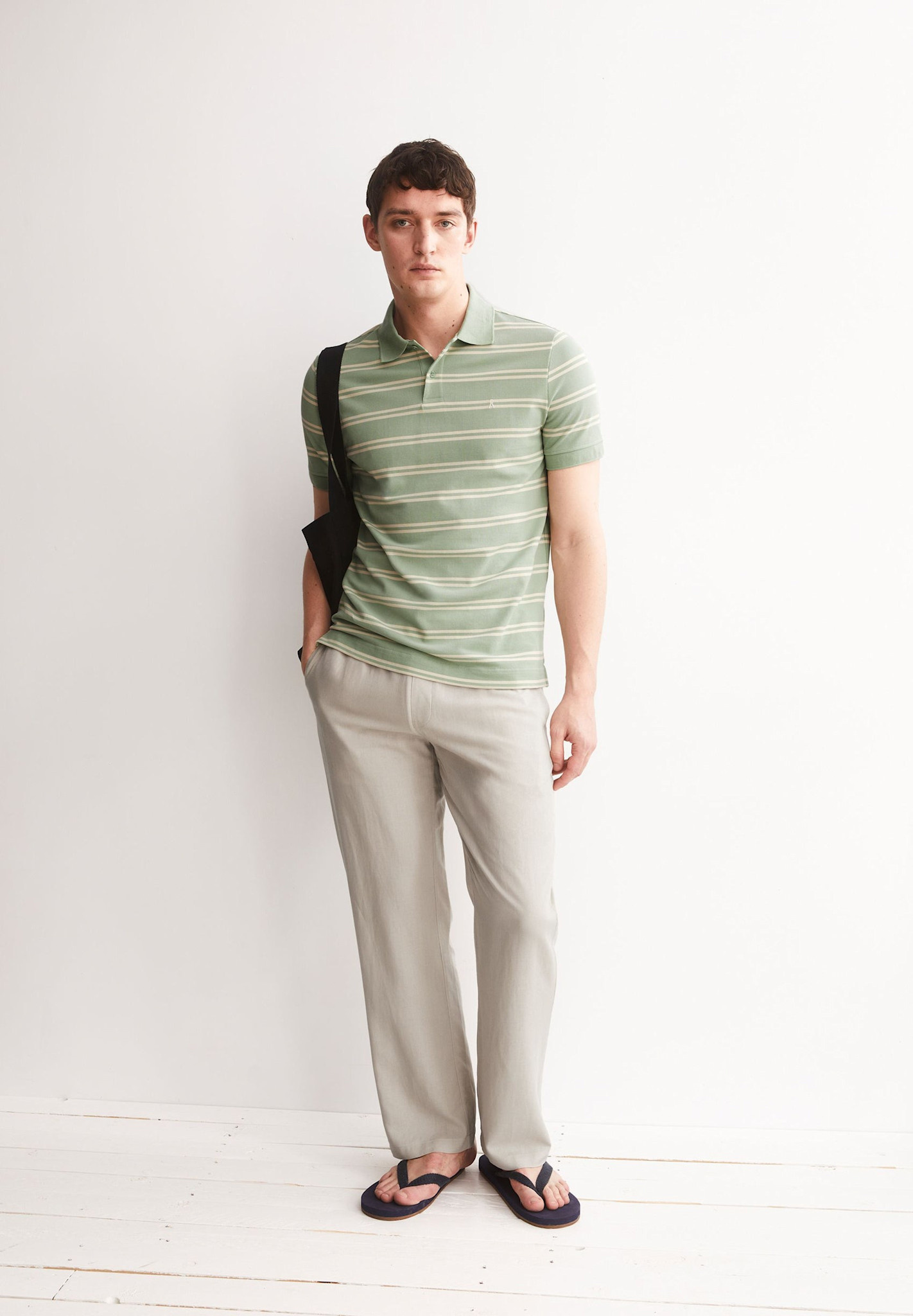 Armedangels Armedangels, Striped Polo T-Shirt, foam-oatmilk, M