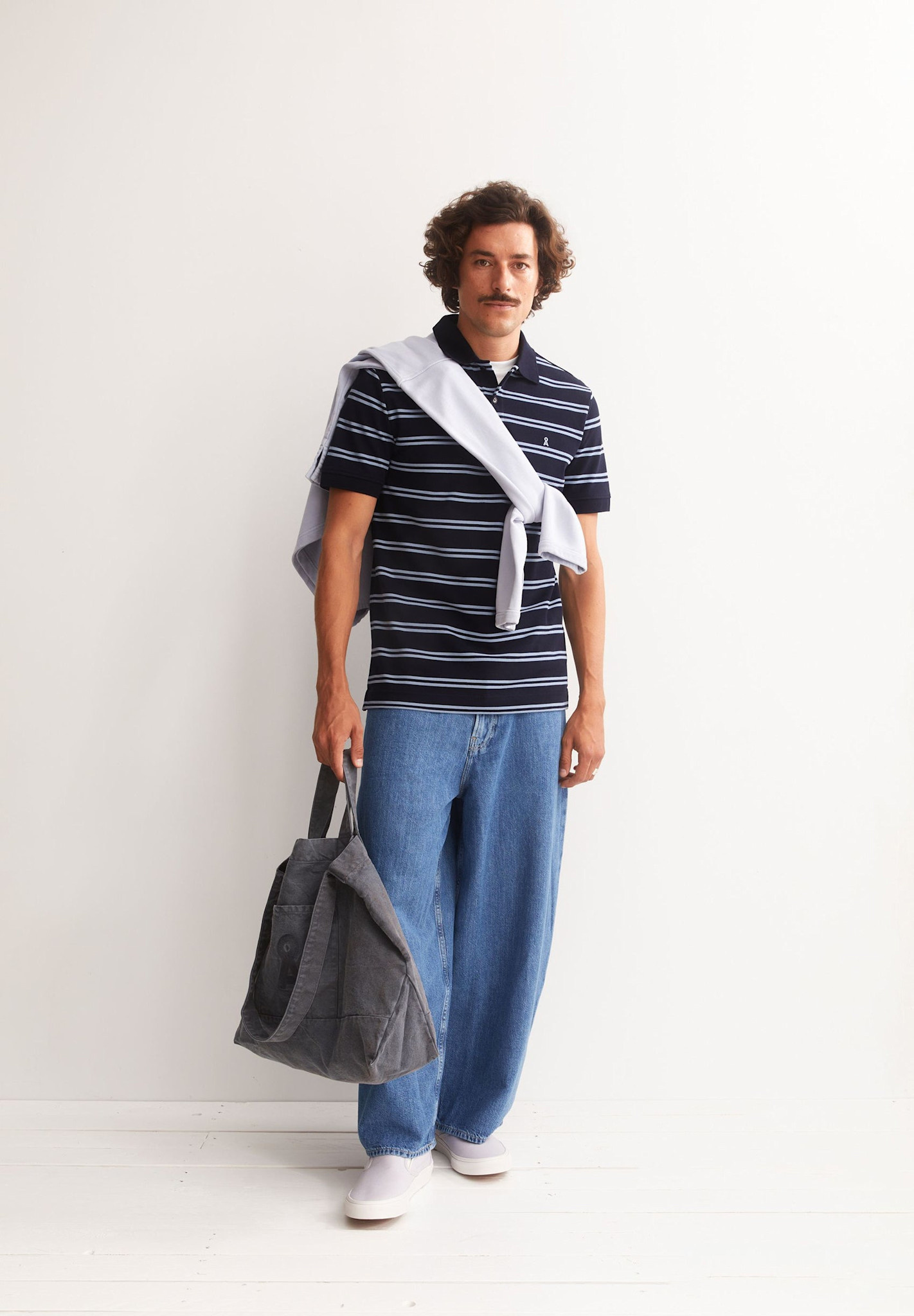 Armedangels Armedangels, Striped Polo T-Shirt, tinted navy-wedgwood, XL