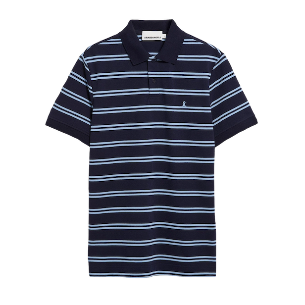 Armedangels Armedangels, Striped Polo T-Shirt, tinted navy-wedgwood, M
