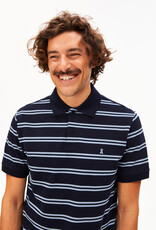 Armedangels Armedangels, Striped Polo T-Shirt, tinted navy-wedgwood, M