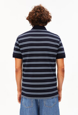 Armedangels Armedangels, Striped Polo T-Shirt, tinted navy-wedgwood, S