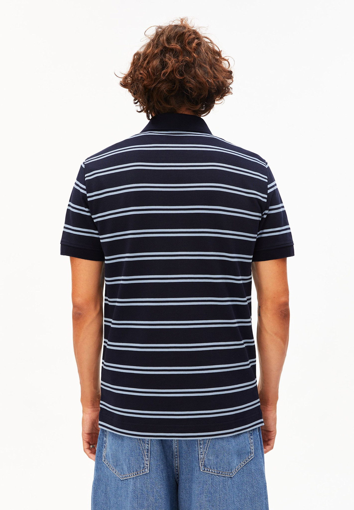 Armedangels Armedangels, Striped Polo T-Shirt, tinted navy-wedgwood, S