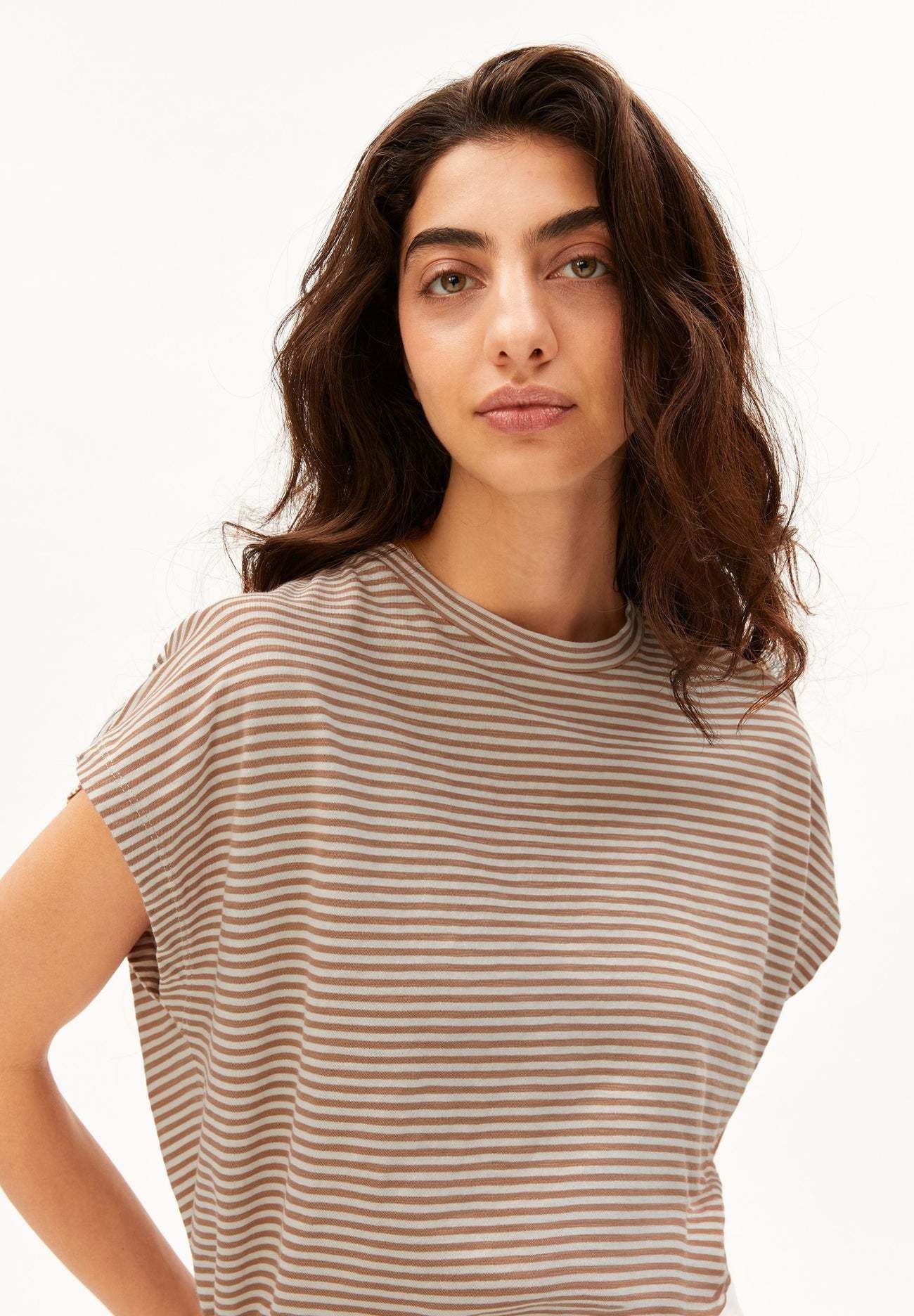 Armedangels Armedangels, Slub Jersey Stripe T-Shirt, oatmilk-cinnamon dust, M