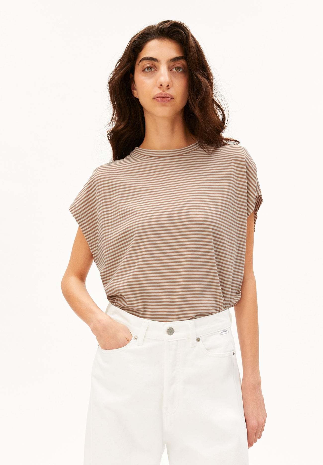 Armedangels Armedangels, Slub Jersey Stripe T-Shirt, oatmilk-cinnamon dust, S