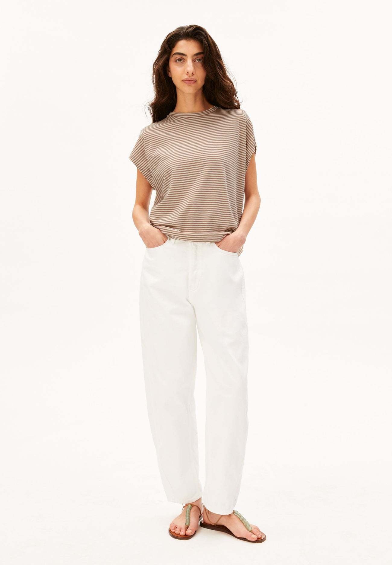 Armedangels Armedangels, Slub Jersey Stripe T-Shirt, oatmilk-cinnamon dust, S
