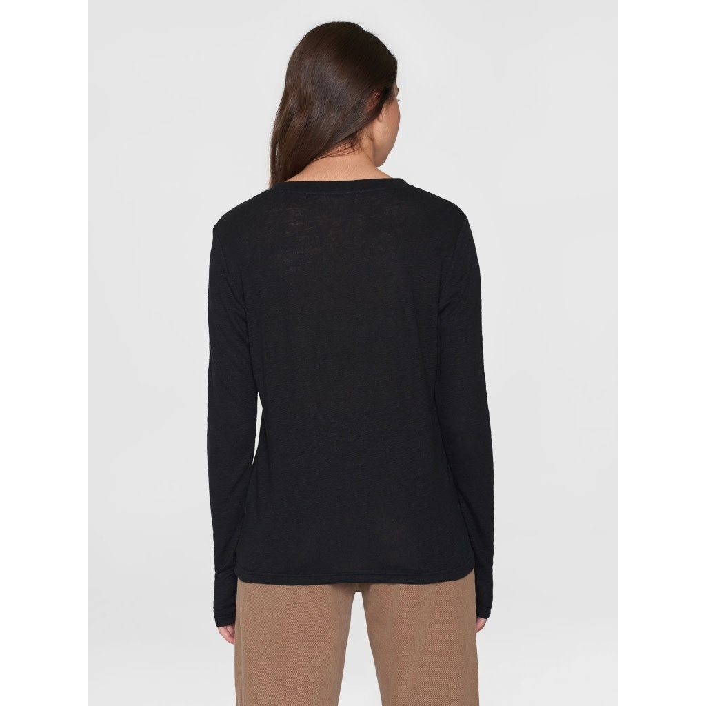 KnowledgeCotton Apparel KnowledgeCotton, LS Linen T-Shirt, black jet, L