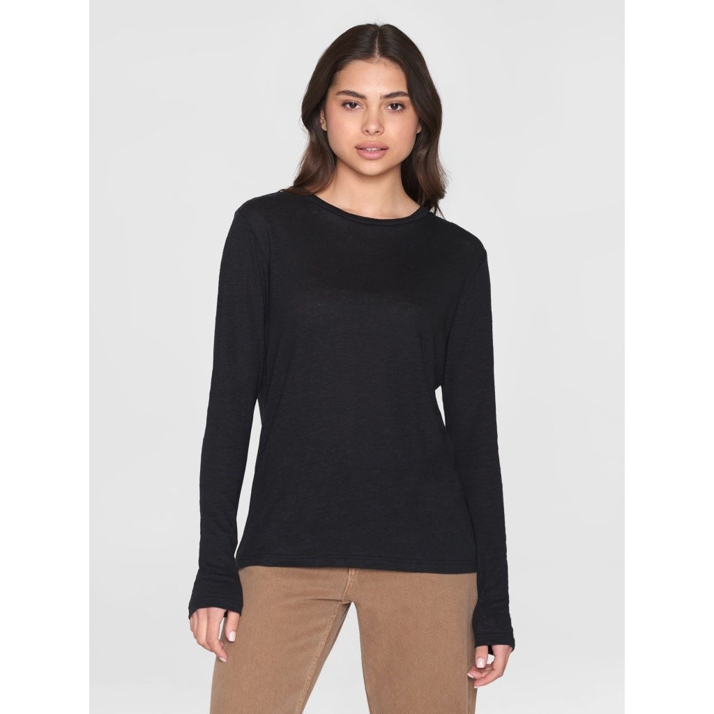 KnowledgeCotton Apparel KnowledgeCotton, LS Linen T-Shirt, black jet, S