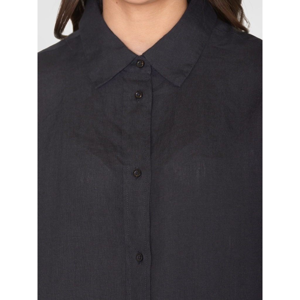 KnowledgeCotton Apparel KnowledgeCotton, Loose Linen Shirt, black jet, L