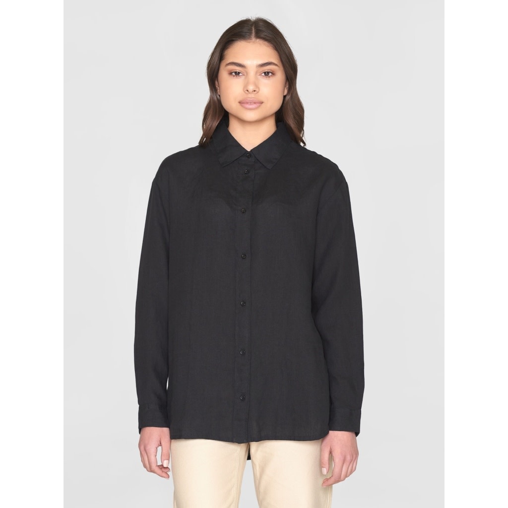 KnowledgeCotton Apparel KnowledgeCotton, Loose Linen Shirt, black jet, S