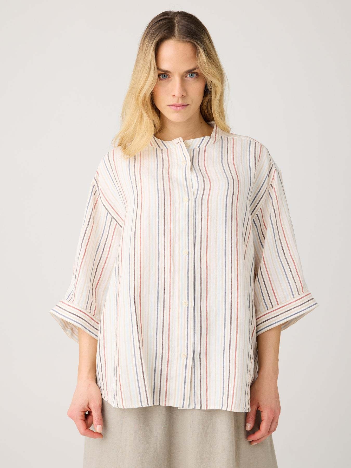 KnowledgeCotton Apparel KnowledgeCotton, Loose Linen Stripe Shirt, multi color, M