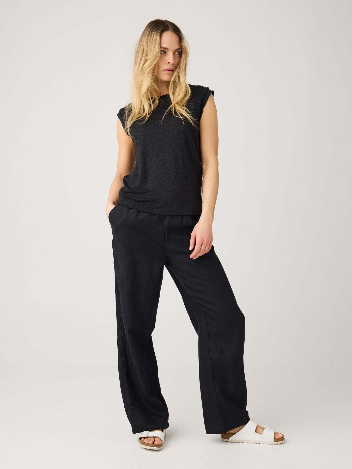KnowledgeCotton Apparel KnowledgeCotton, Posey Wide Linen Blend Pants, black jet, S