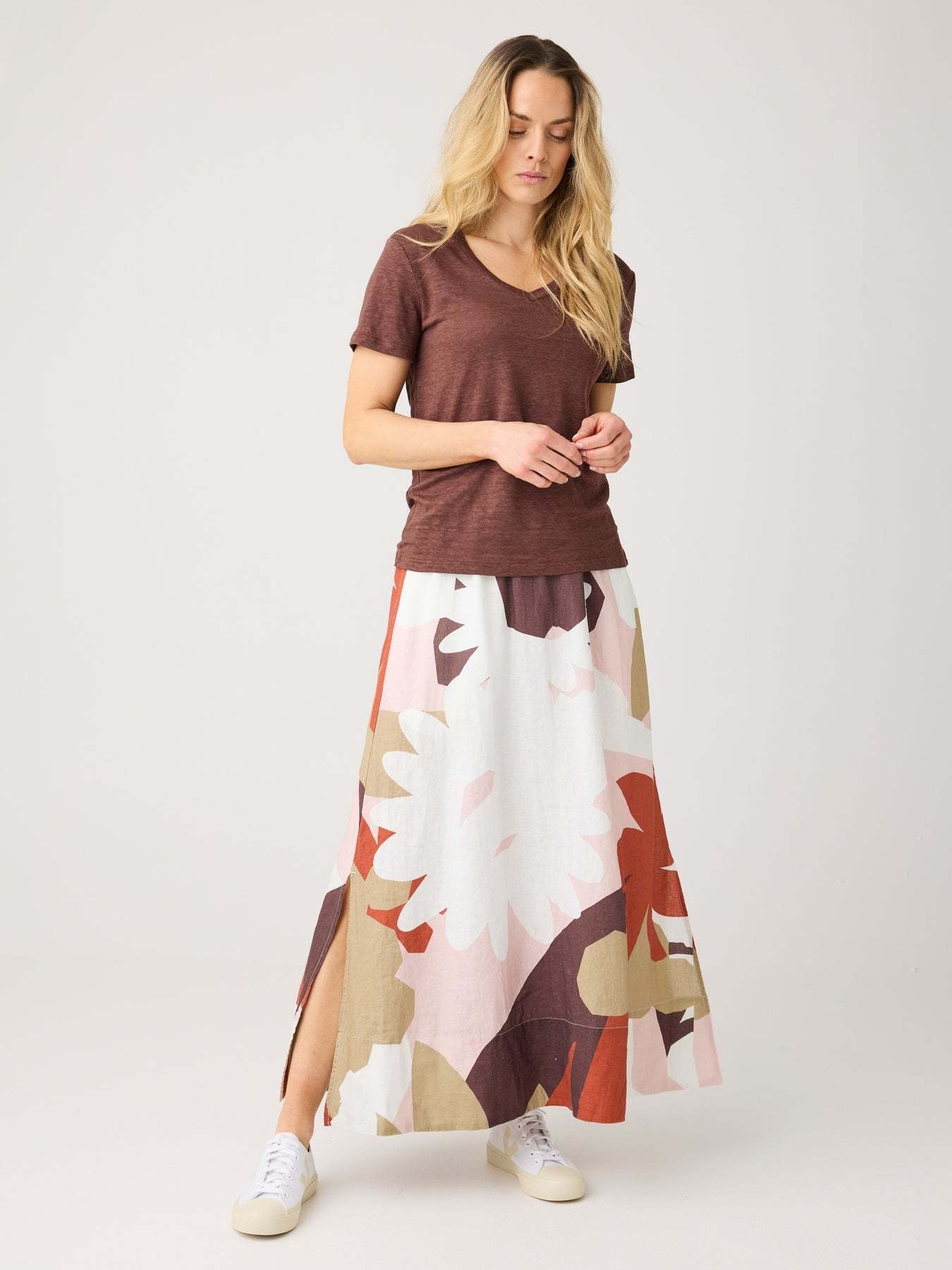 KnowledgeCotton Apparel KnowledgeCotton, Linen Print Maxi Skirt, multi color, XS