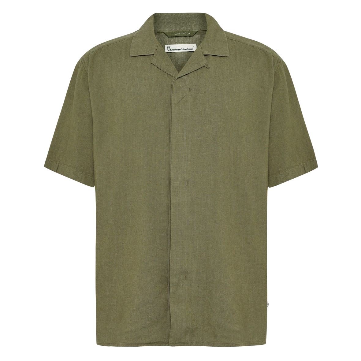 KnowledgeCotton Apparel KnowledgeCotton, Moss Relaxed Linen SS Shirt, burned olive, L