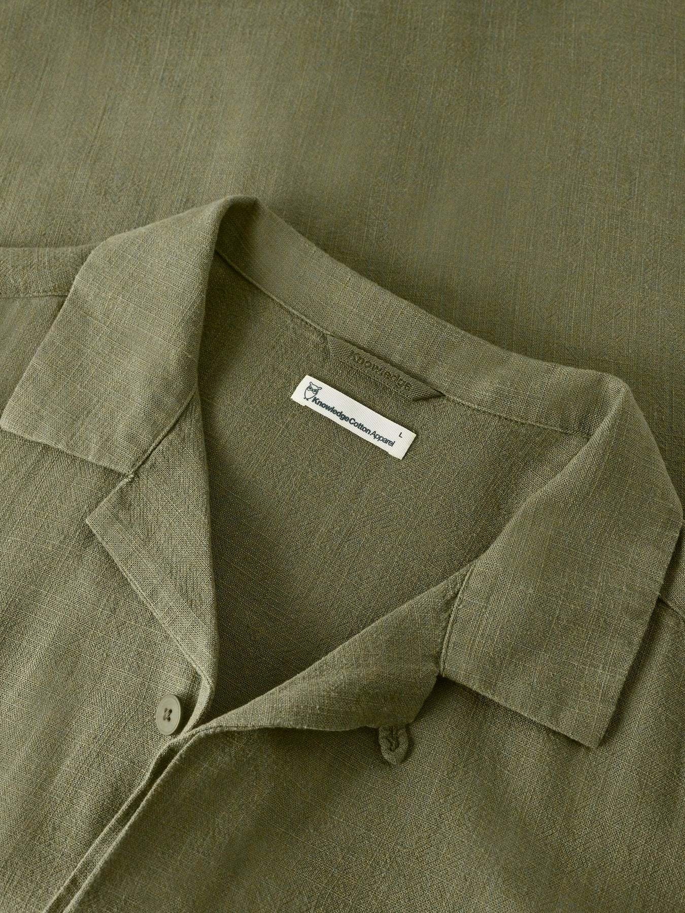 KnowledgeCotton Apparel KnowledgeCotton, Moss Relaxed Linen SS Shirt, burned olive, L