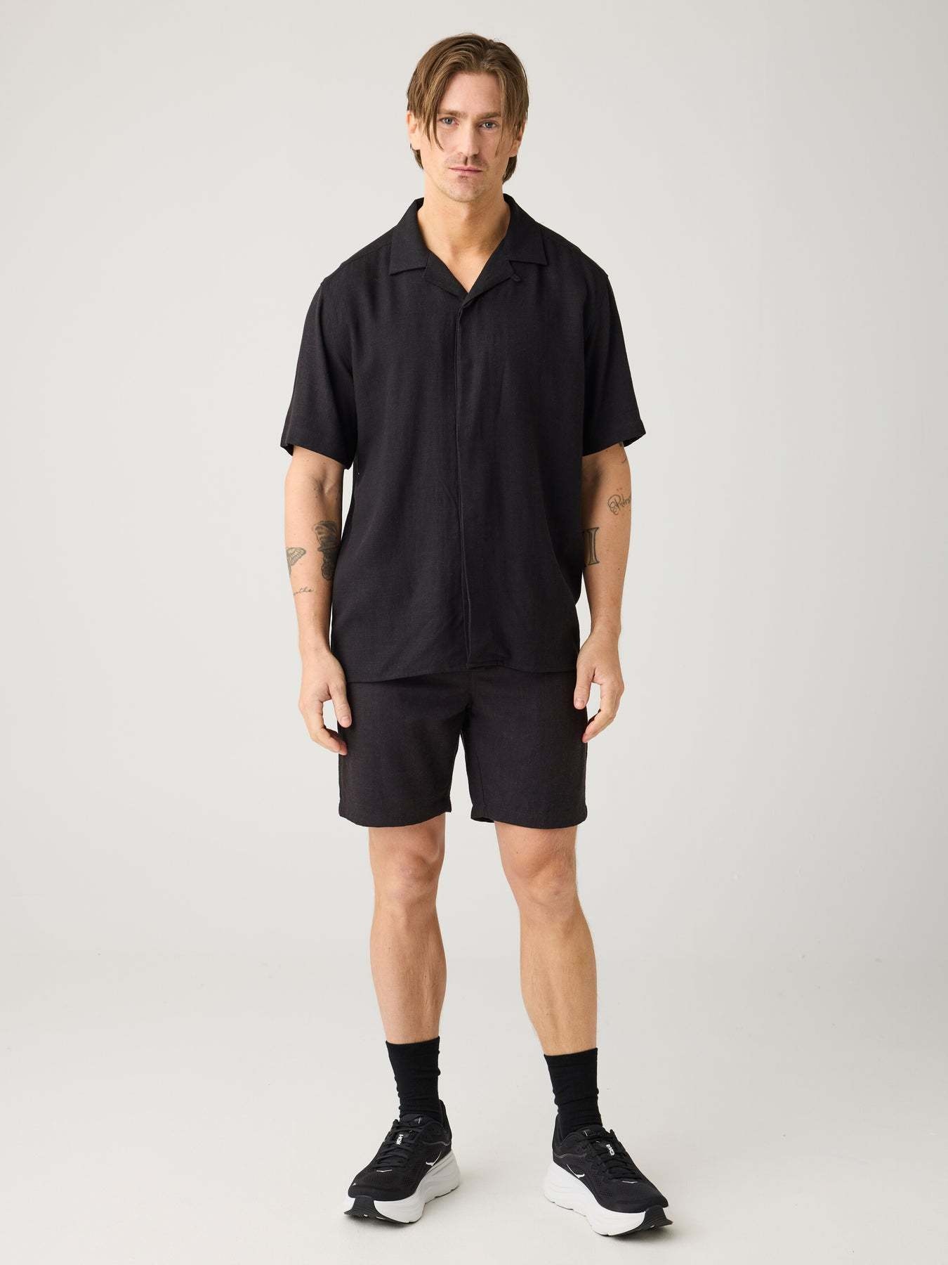 KnowledgeCotton Apparel KnowledgeCotton, Moss Relaxed Linen SS Shirt, black jet, XL