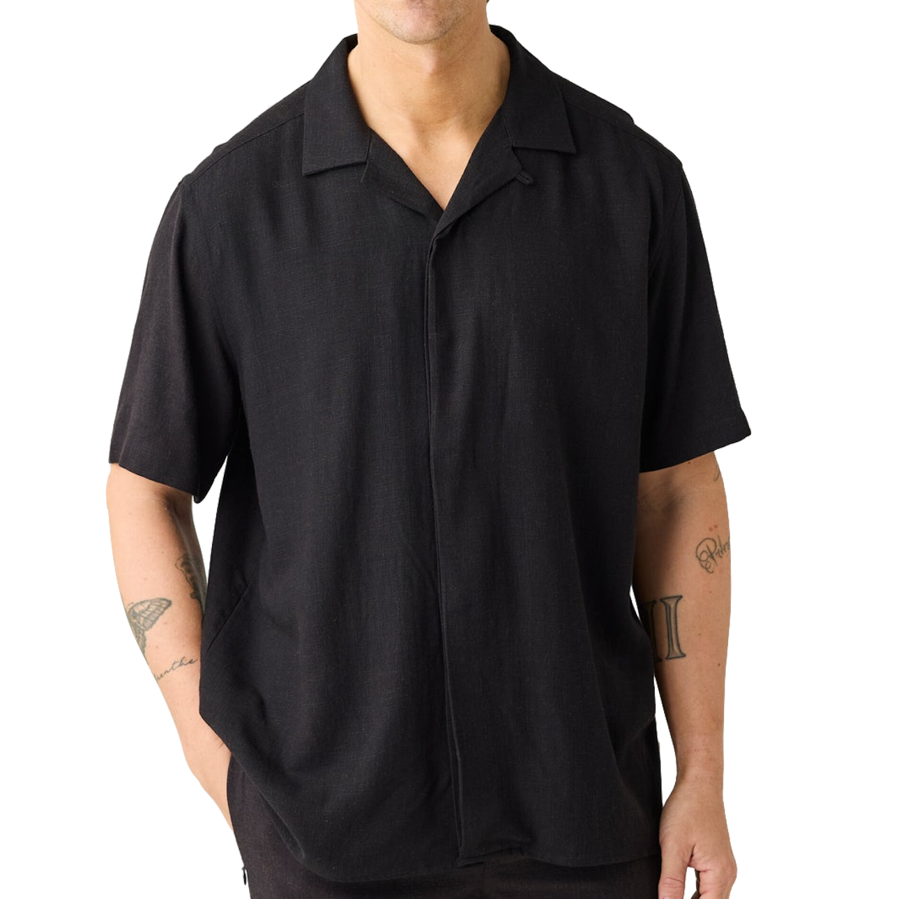 KnowledgeCotton Apparel KnowledgeCotton, Moss Relaxed Linen SS Shirt, black jet, L