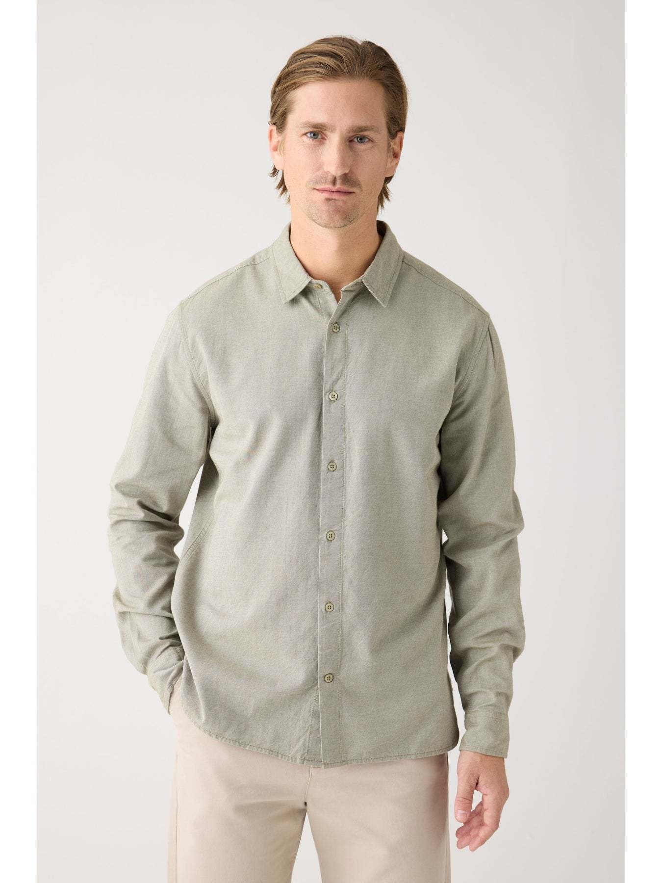 KnowledgeCotton Apparel KnowledgeCotton, Dune Light Twill Shirt, burned olive, S