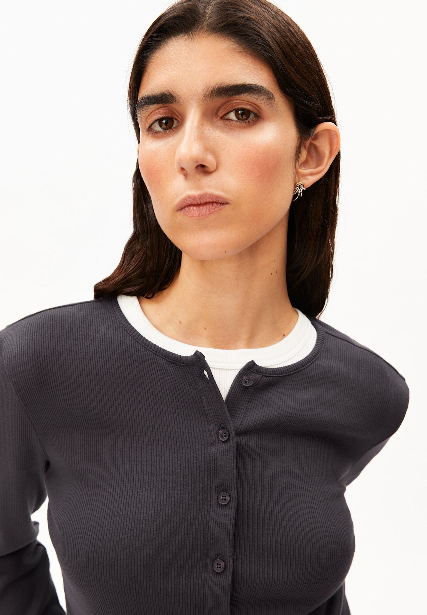 Armedangels Armedangels, Rib Button Longsleeve, dark steel, S