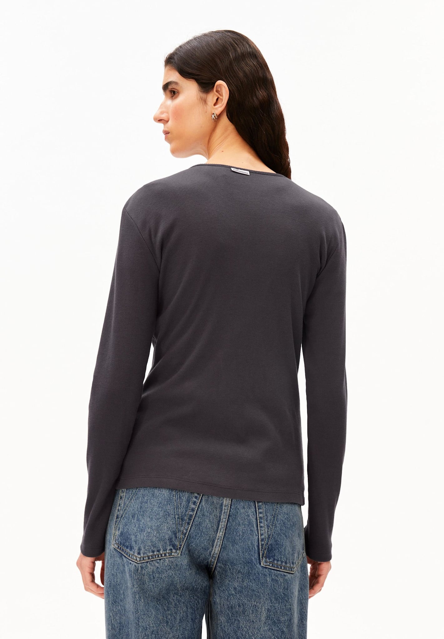 Armedangels Armedangels, Rib Button Longsleeve, dark steel, XS